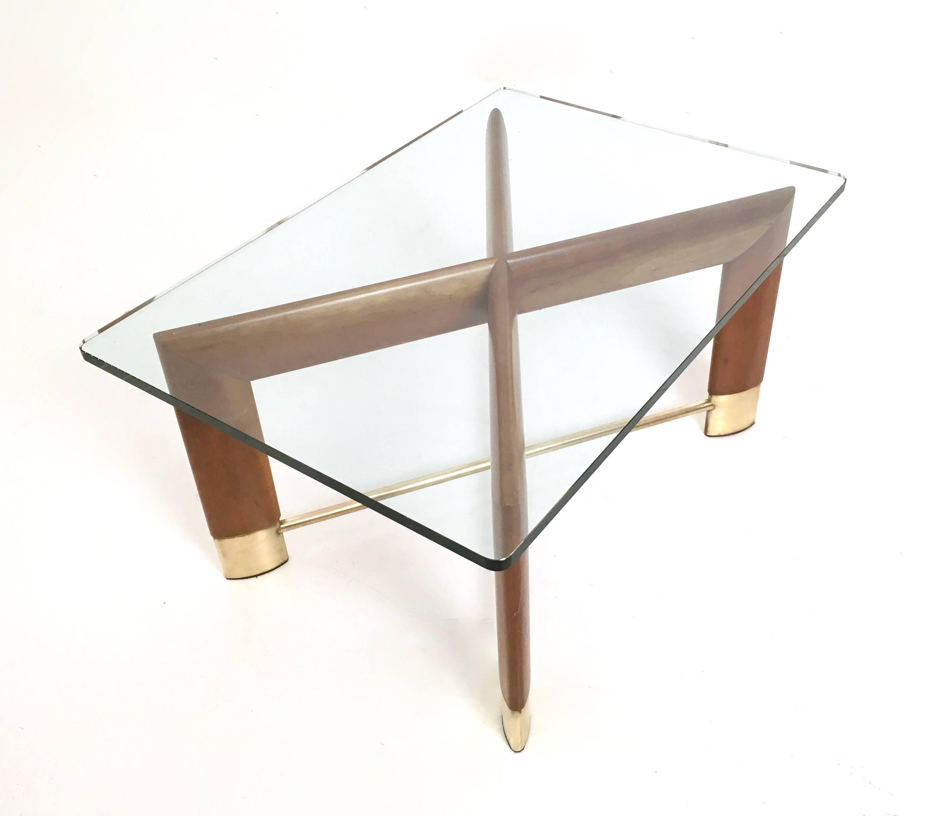 Late 20th Century Walnut and Glass Coffee Table in the Style of Fontana Arte, Italy, 1970s