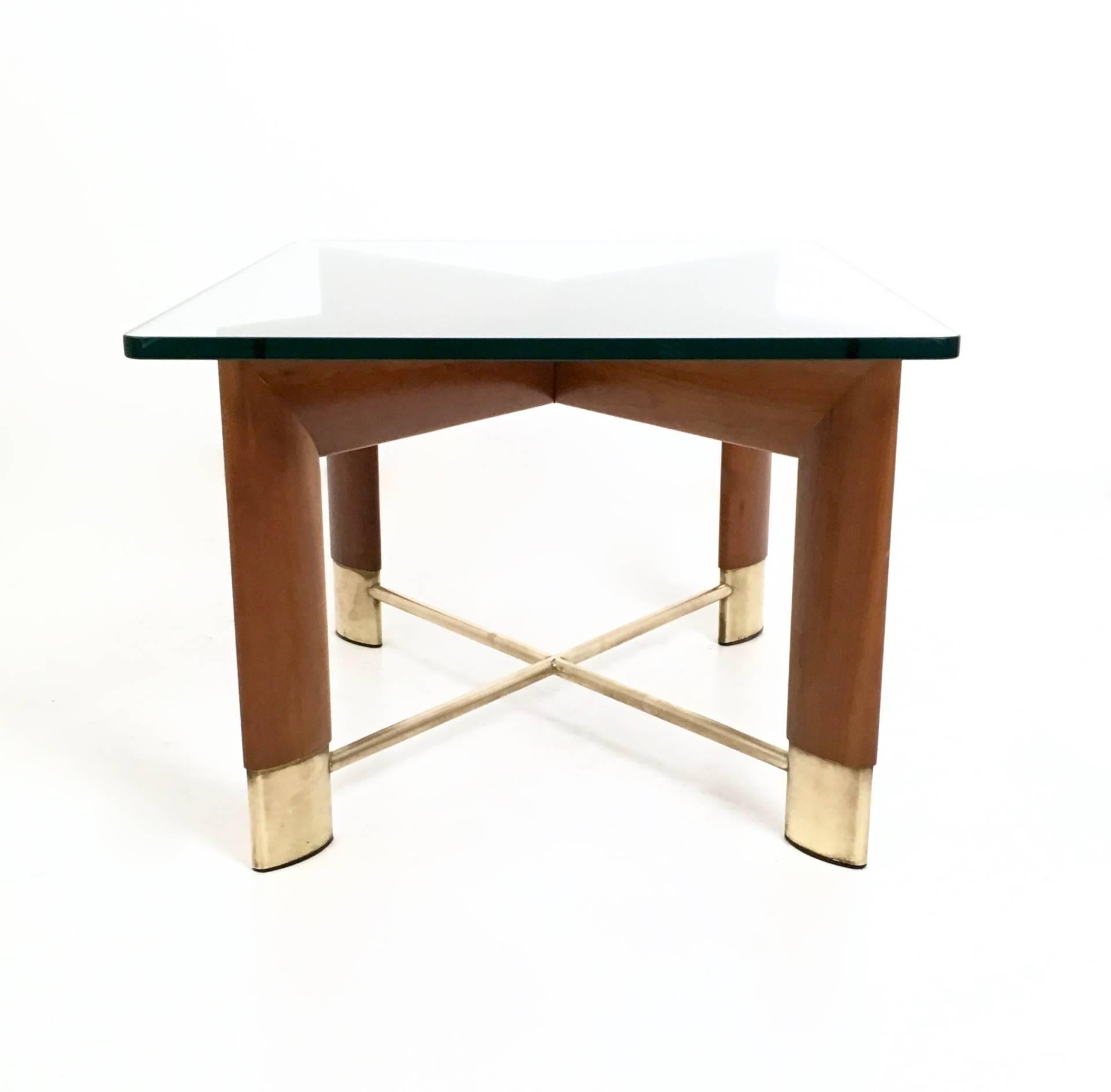Italian Walnut and Glass Coffee Table in the Style of Fontana Arte, Italy, 1970s