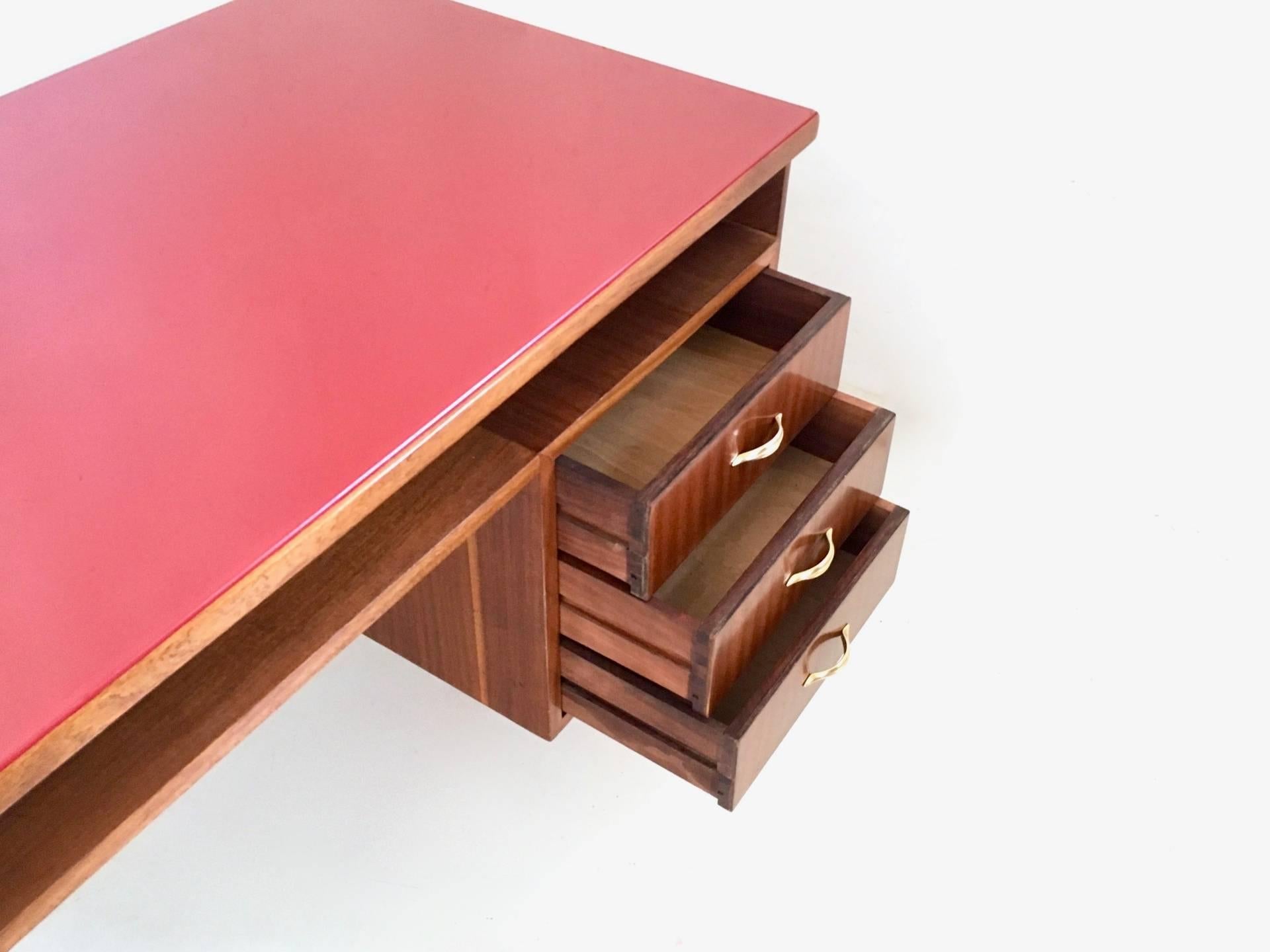 Mid-Century Modern Wooden Writing Desk in the Style of Ico Parisi, Italy, 1950s