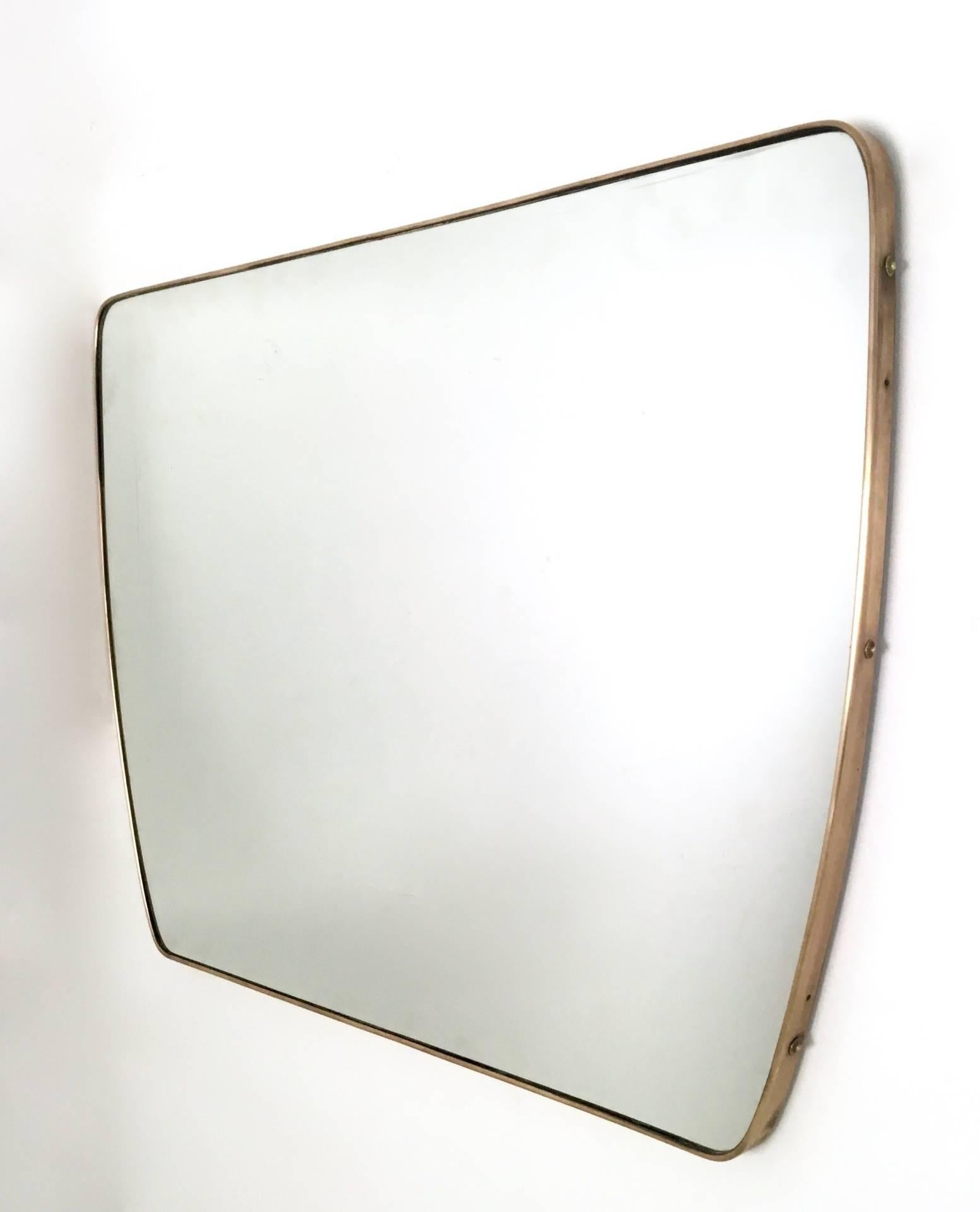 Italian Elegant and Minimal Brass Wall Mirror, Italy, 1950s
