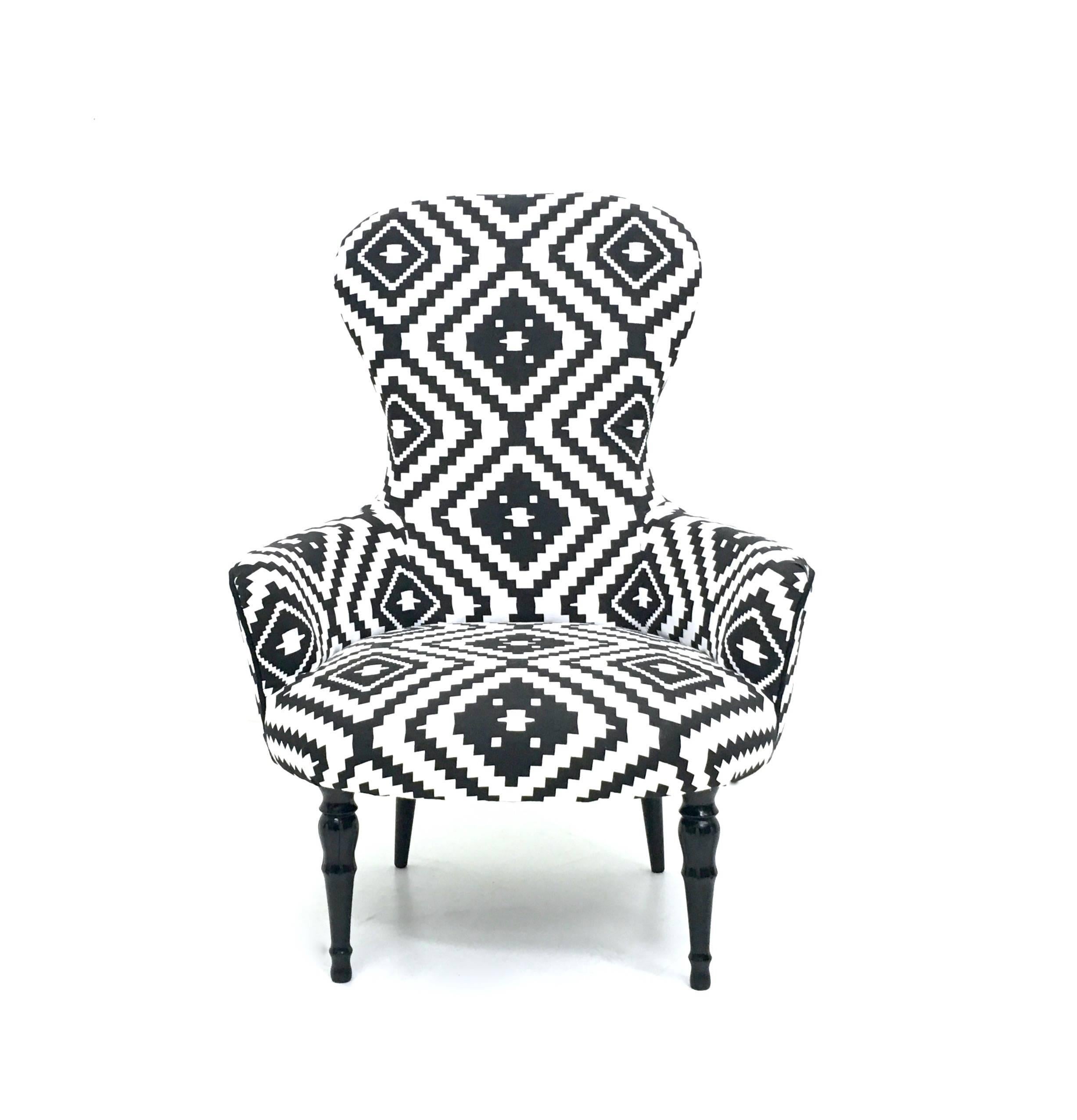 Italian Beautiful Pair of Black and White Armchairs, Italy, 1950s