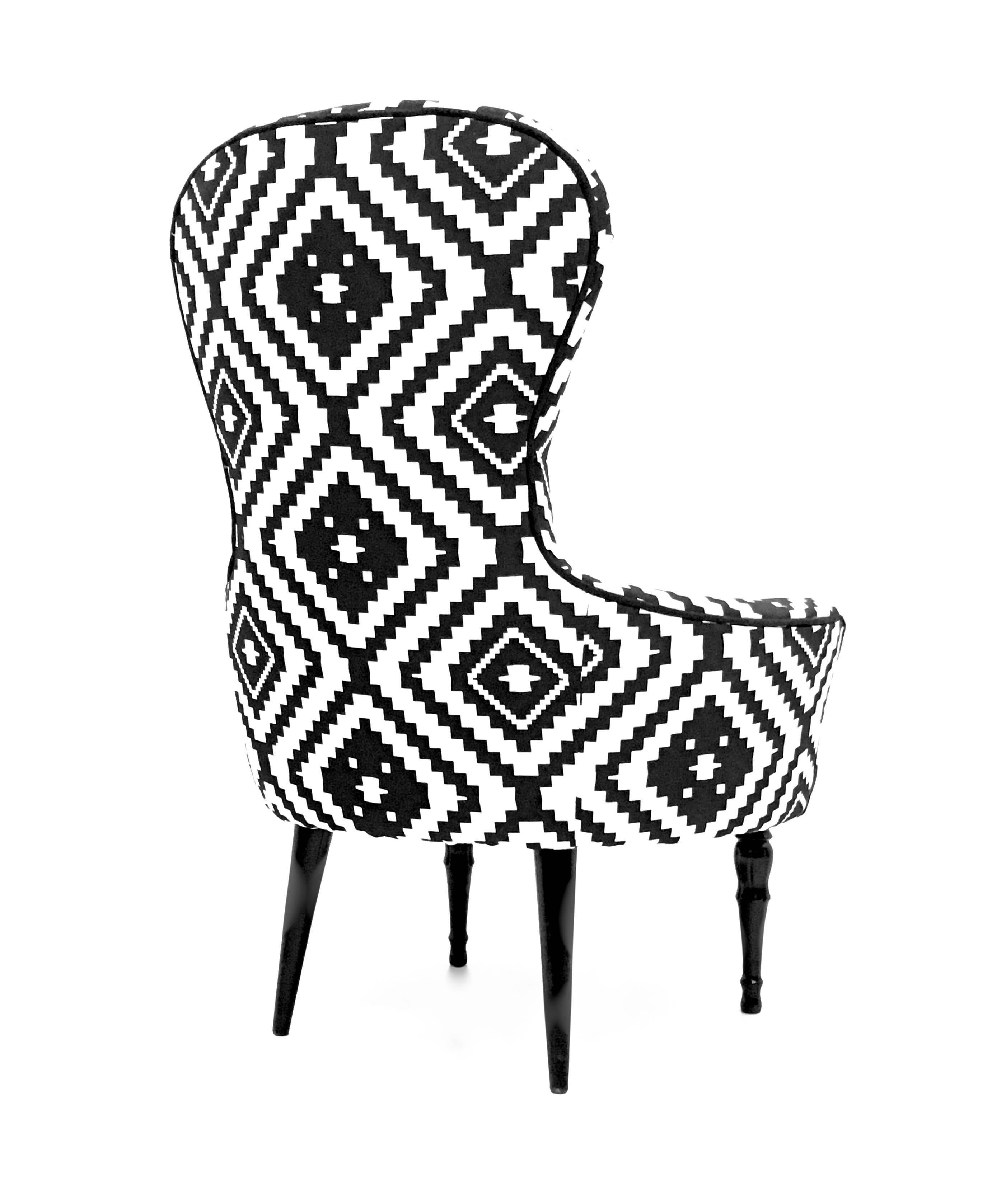 Cotton Beautiful Pair of Black and White Armchairs, Italy, 1950s