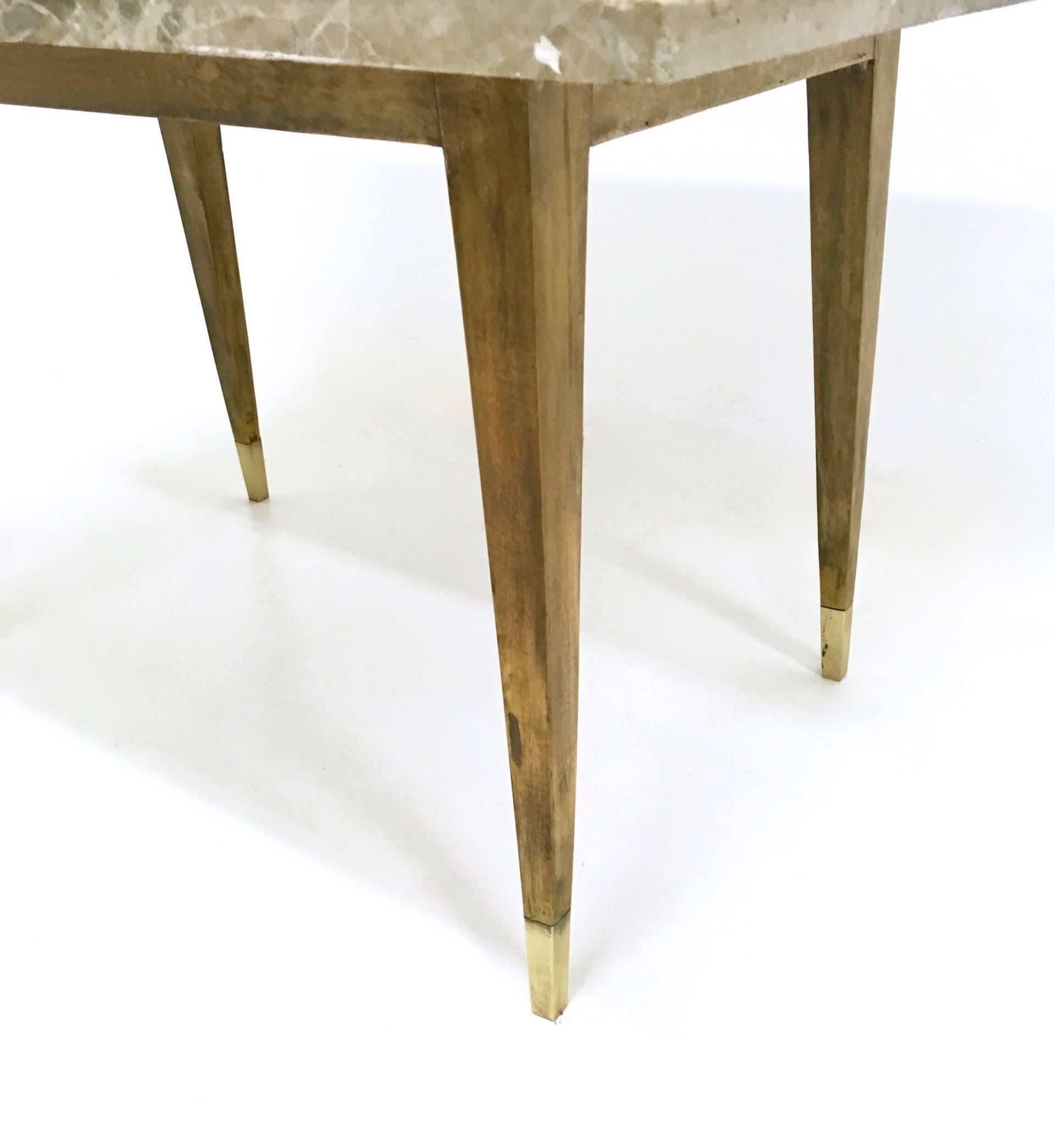 Beech Coffee Table with Marble Top in the Style of Gio Ponti, Italy, 1950s In Excellent Condition In Bresso, Lombardy