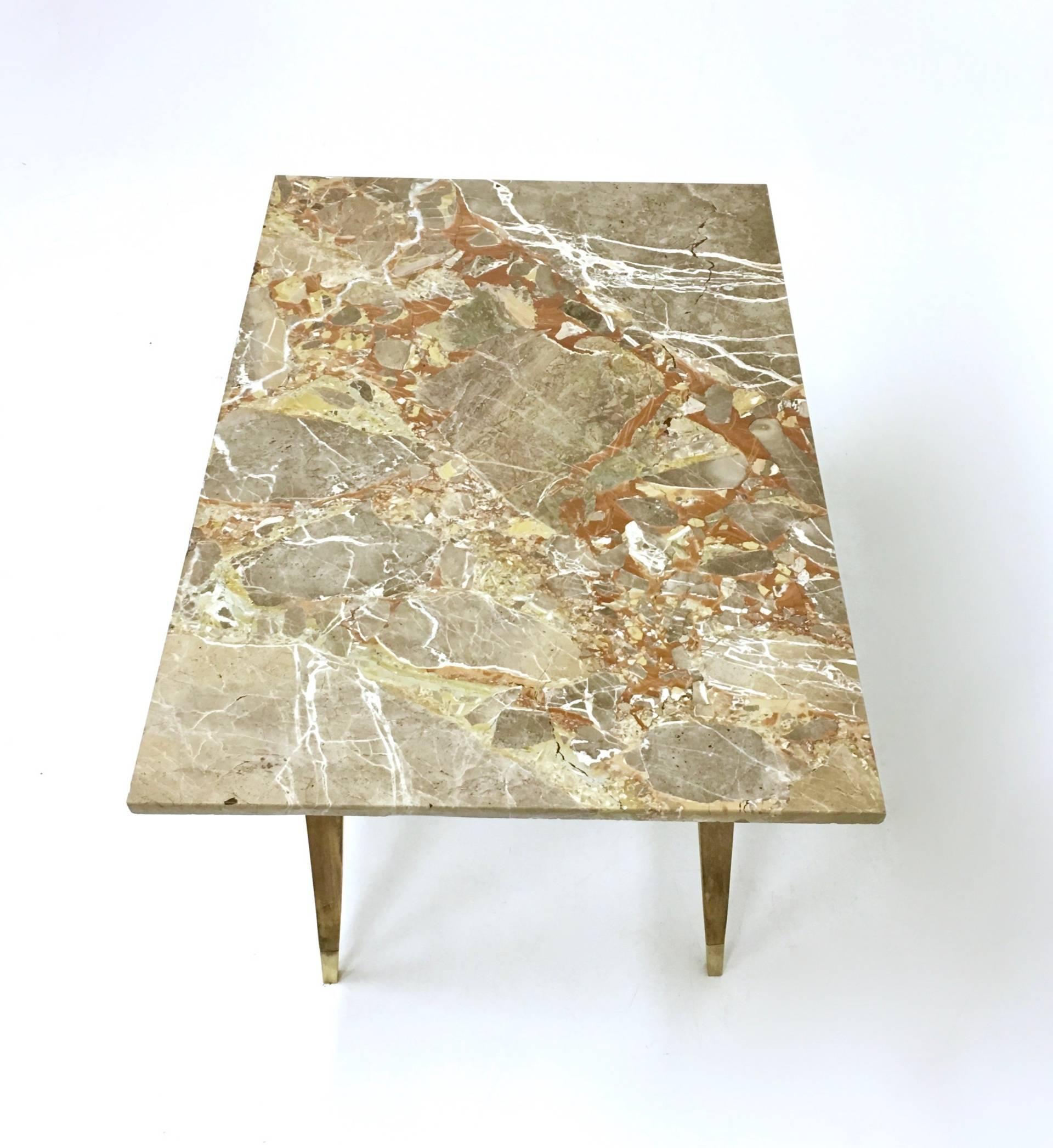 Minimalist Beech Coffee Table with Marble Top in the Style of Gio Ponti, Italy, 1950s