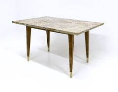 Beech Coffee Table with Marble Top in the Style of Gio Ponti, Italy, 1950s