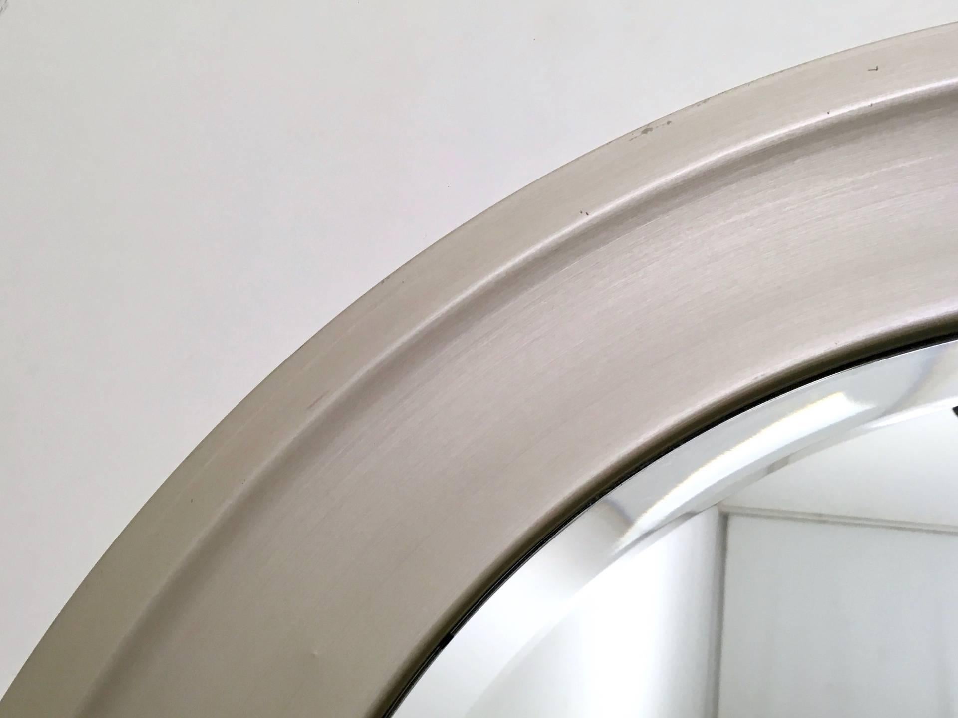 Postmodern Round Steel Wall Mirror Attributed to Sergio Mazza, Italy In Excellent Condition For Sale In Bresso, Lombardy