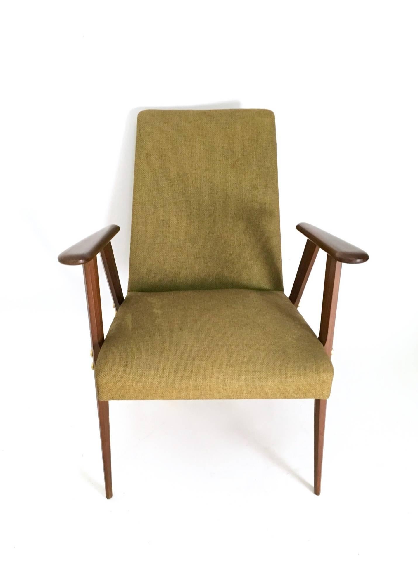Italian Pair of Fabric and Wood Armchairs, Italy, 1950s