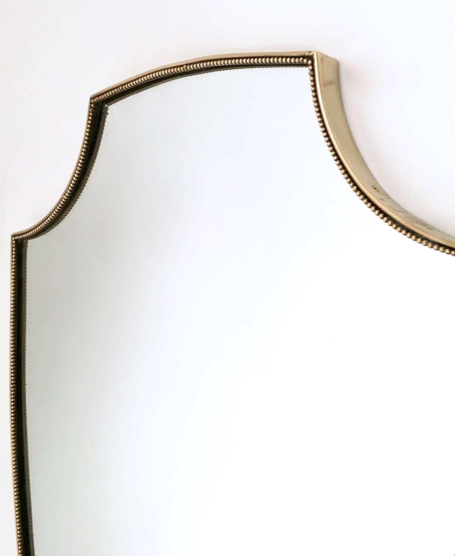 Italian Brass Shield Shaped Wall Mirror, Italy, 1950s