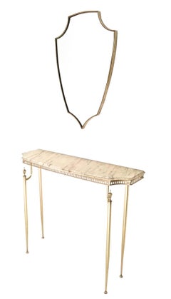 Demilune Marble and Brass Console Table, Italy, 1950s