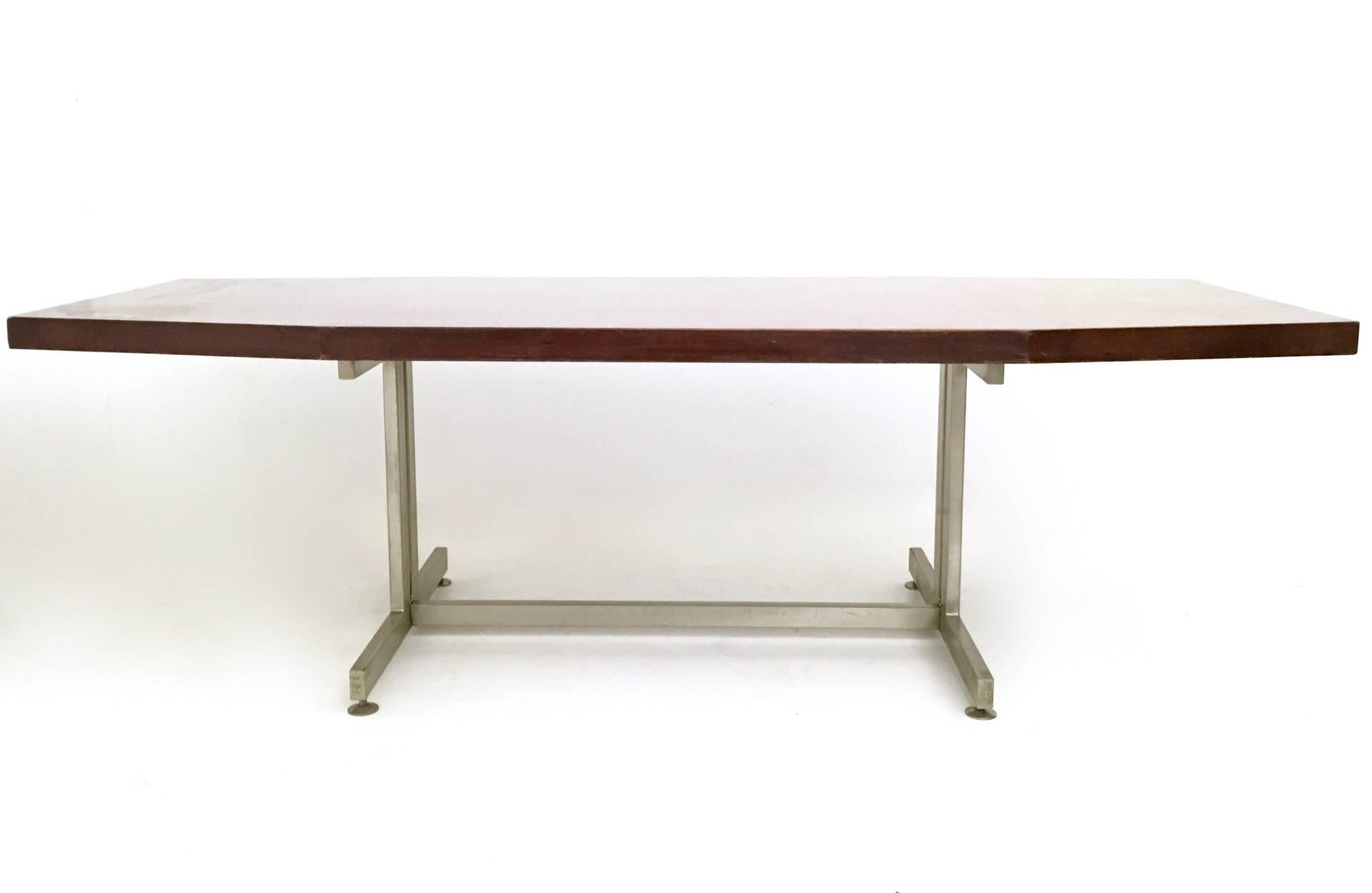 Italian Wood and Steel Conference Table, Italy, 1970s