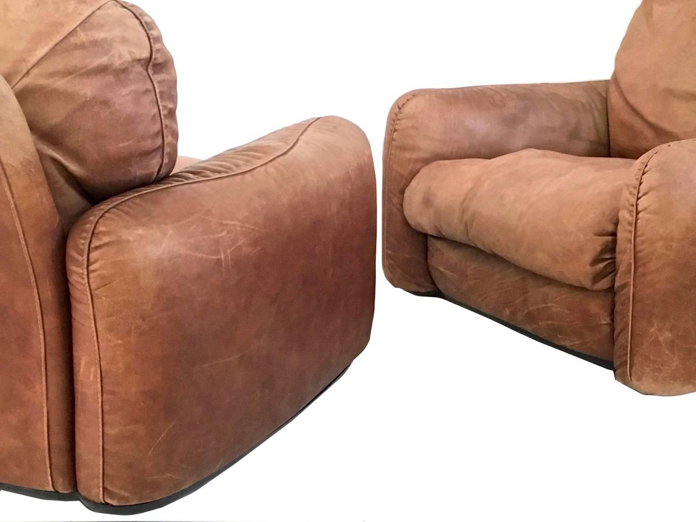 Pair of Leather Armchairs Model 