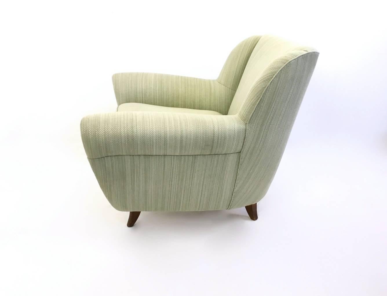 Mid-Century Modern Pair of Vintage Light Green Armchairs with Wooden Structure, Italy For Sale