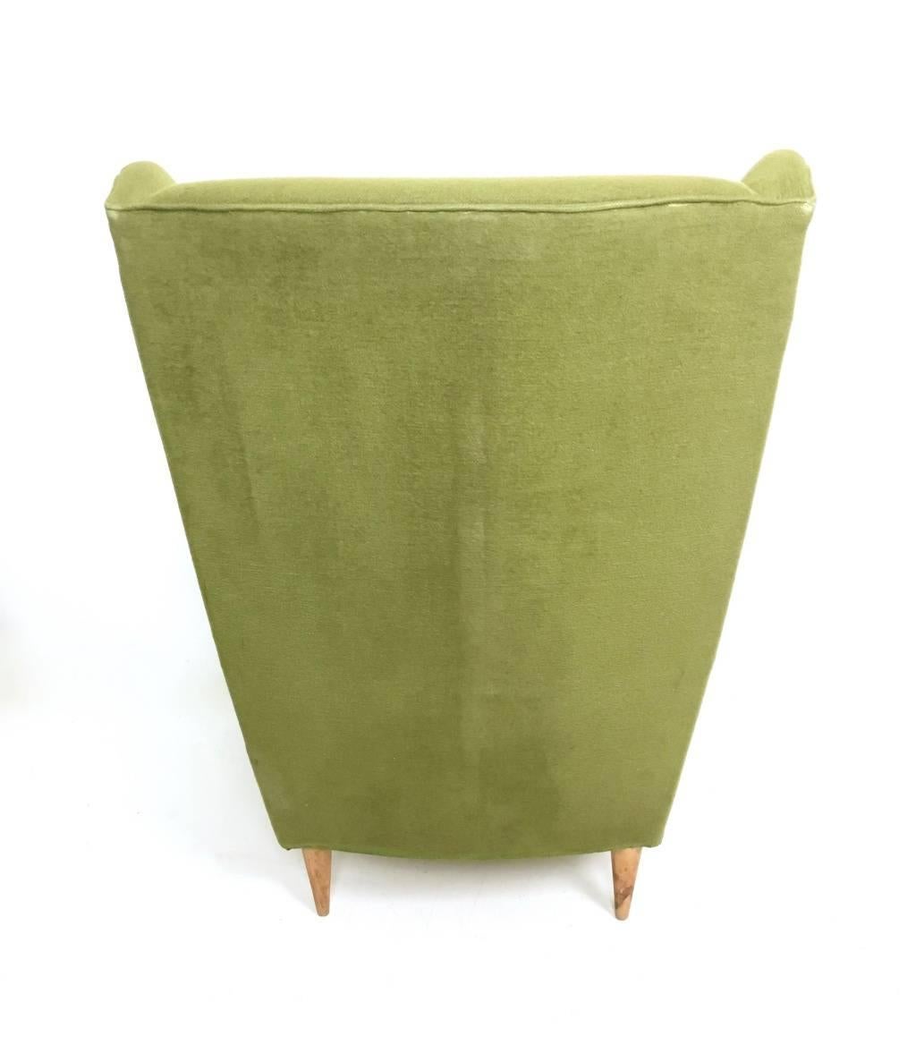 Mid-20th Century Pair of Olive Green Armchairs in the Style of Gio Ponti, Italy, 1950s