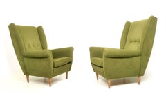 Pair of Olive Green Armchairs in the Style of Gio Ponti, Italy, 1950s