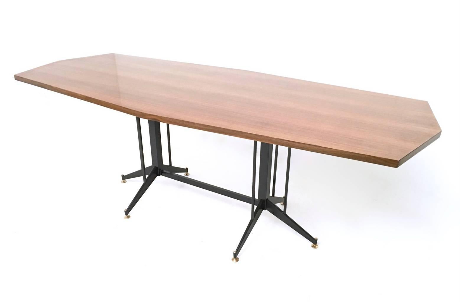 Mid-20th Century Walnut Veneered Conference Table with Varnished Metal Structure, Italy, 1960s