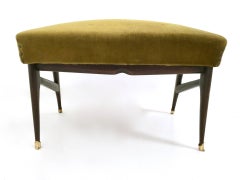 Olive Green Velvet Pouf in the Style of Ico Parisi, Italy, 1950s