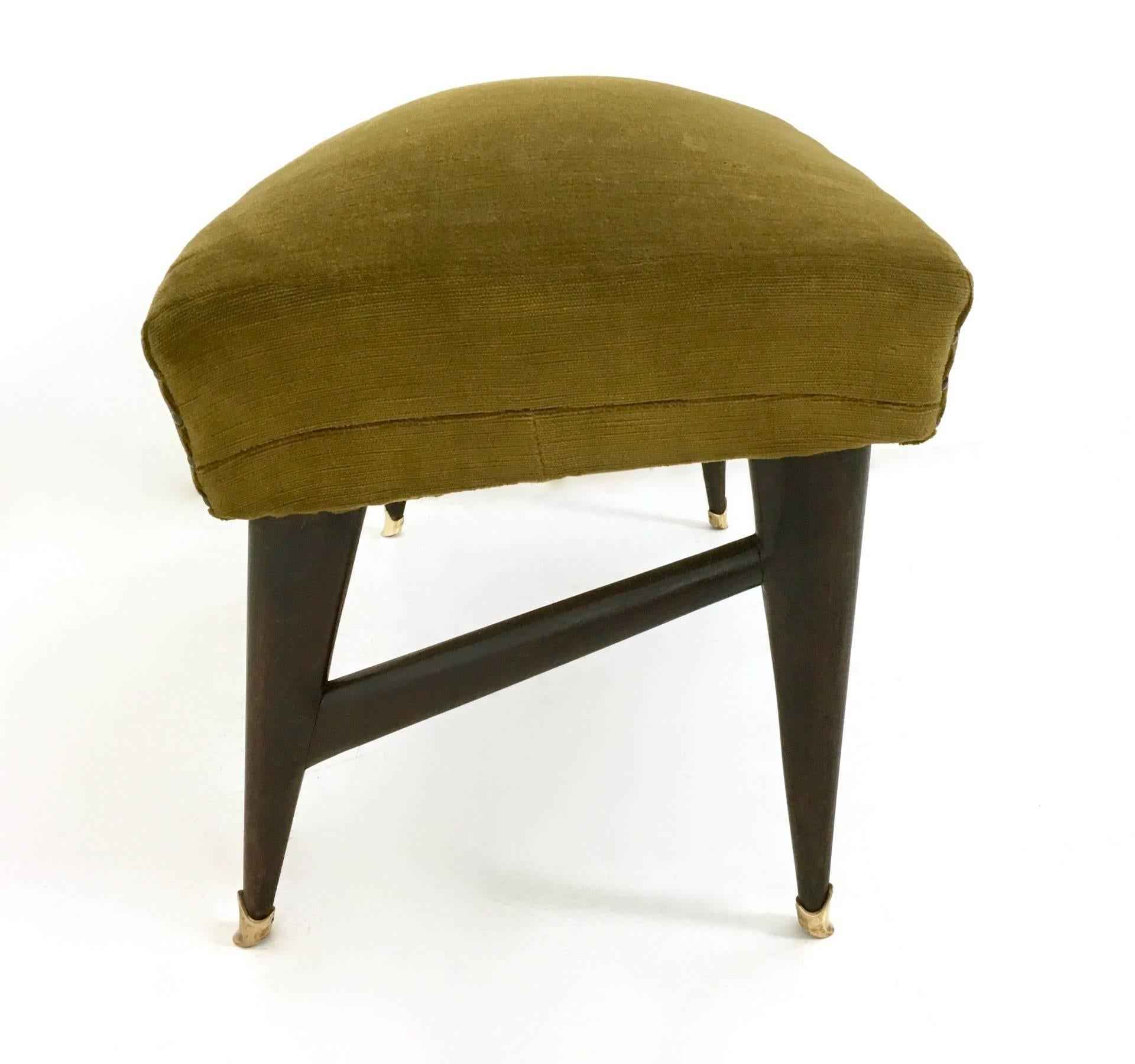 Mid-20th Century Olive Green Velvet Pouf in the Style of Ico Parisi, Italy, 1950s