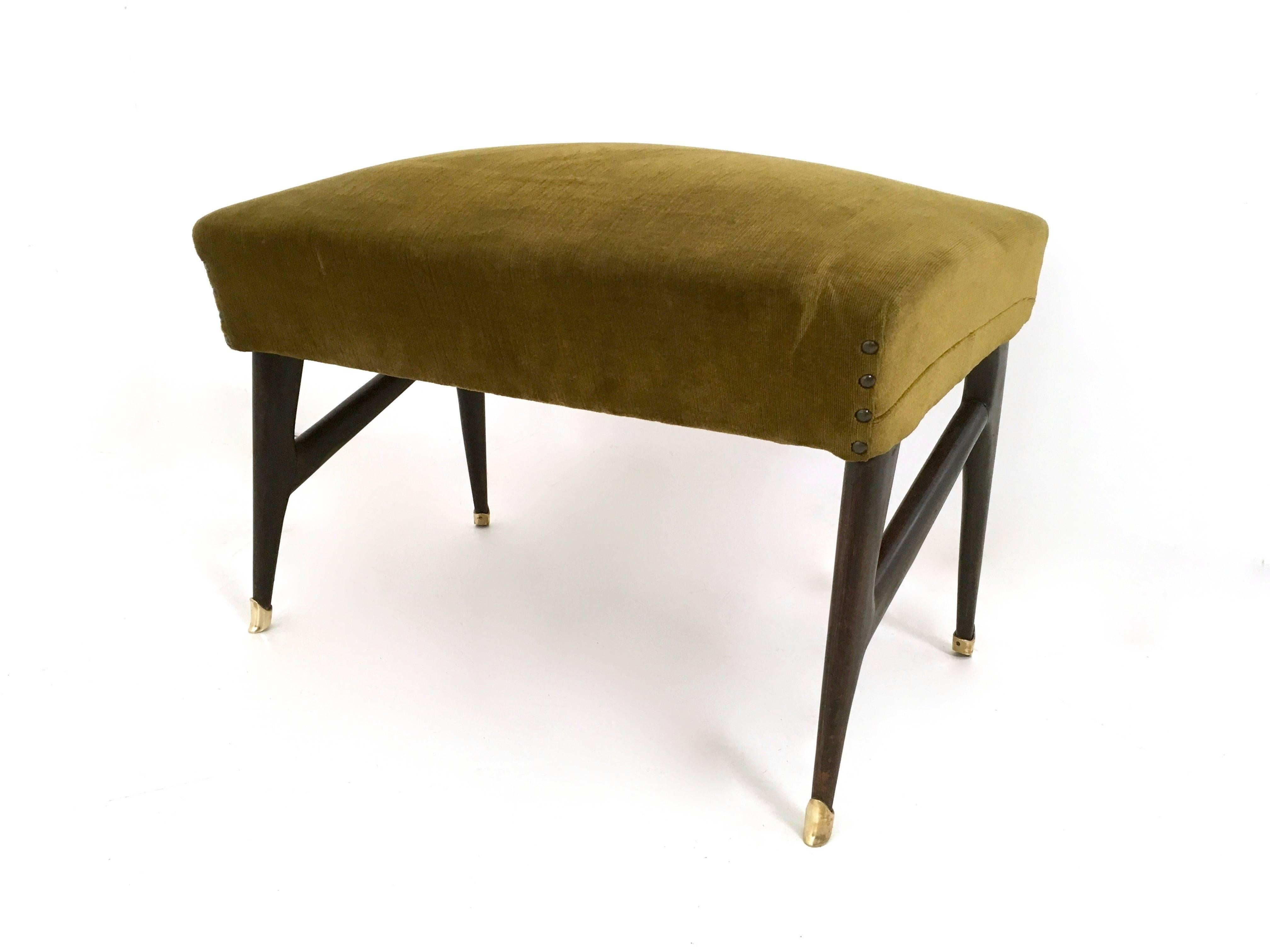 Italian Olive Green Velvet Pouf in the Style of Ico Parisi, Italy, 1950s