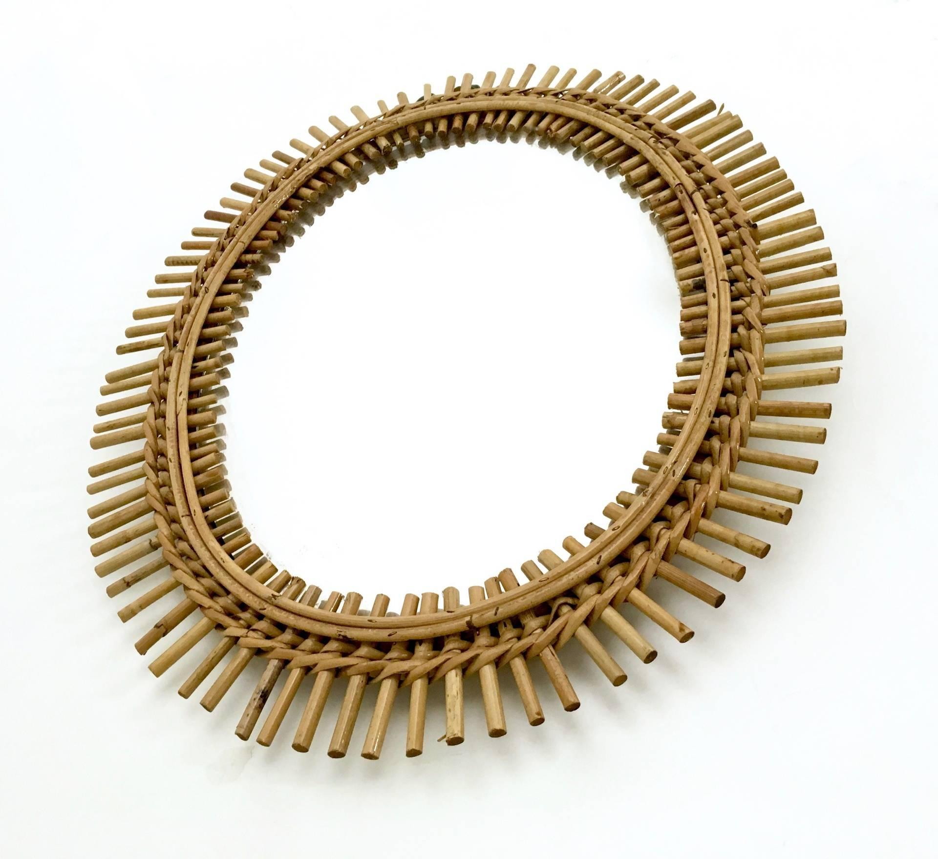 Mid-20th Century Oval Wall Mirror in the Style of Franco Albini with a Wicker Frame, Italy, 1950s