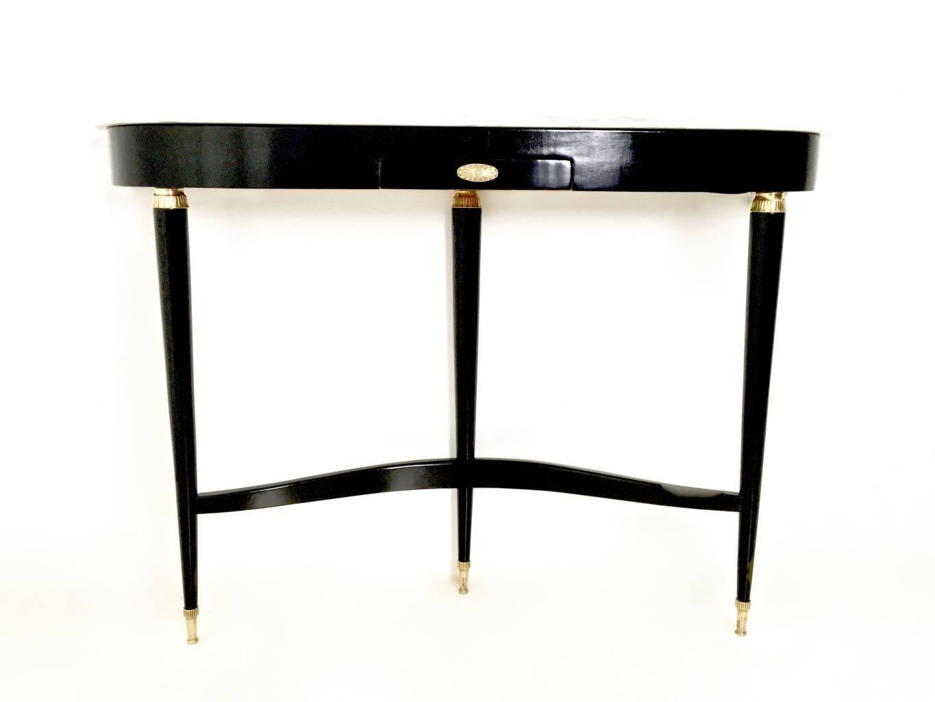 Demilune Ebonized Wood Console Table in the Style of Paolo Buffa, Italy, 1940s In Excellent Condition In Bresso, Lombardy