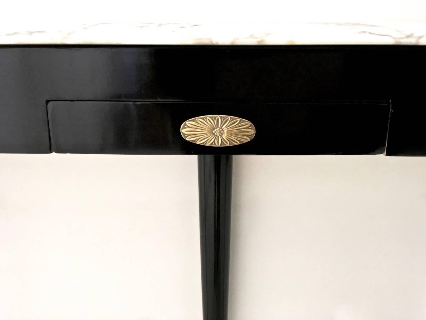 Brass Demilune Ebonized Wood Console Table in the Style of Paolo Buffa, Italy, 1940s
