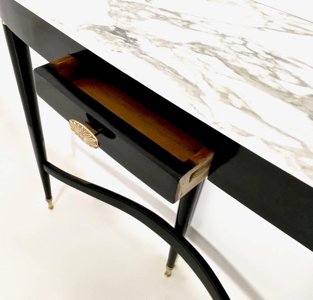 Mid-20th Century Demilune Ebonized Wood Console Table in the Style of Paolo Buffa, Italy, 1940s