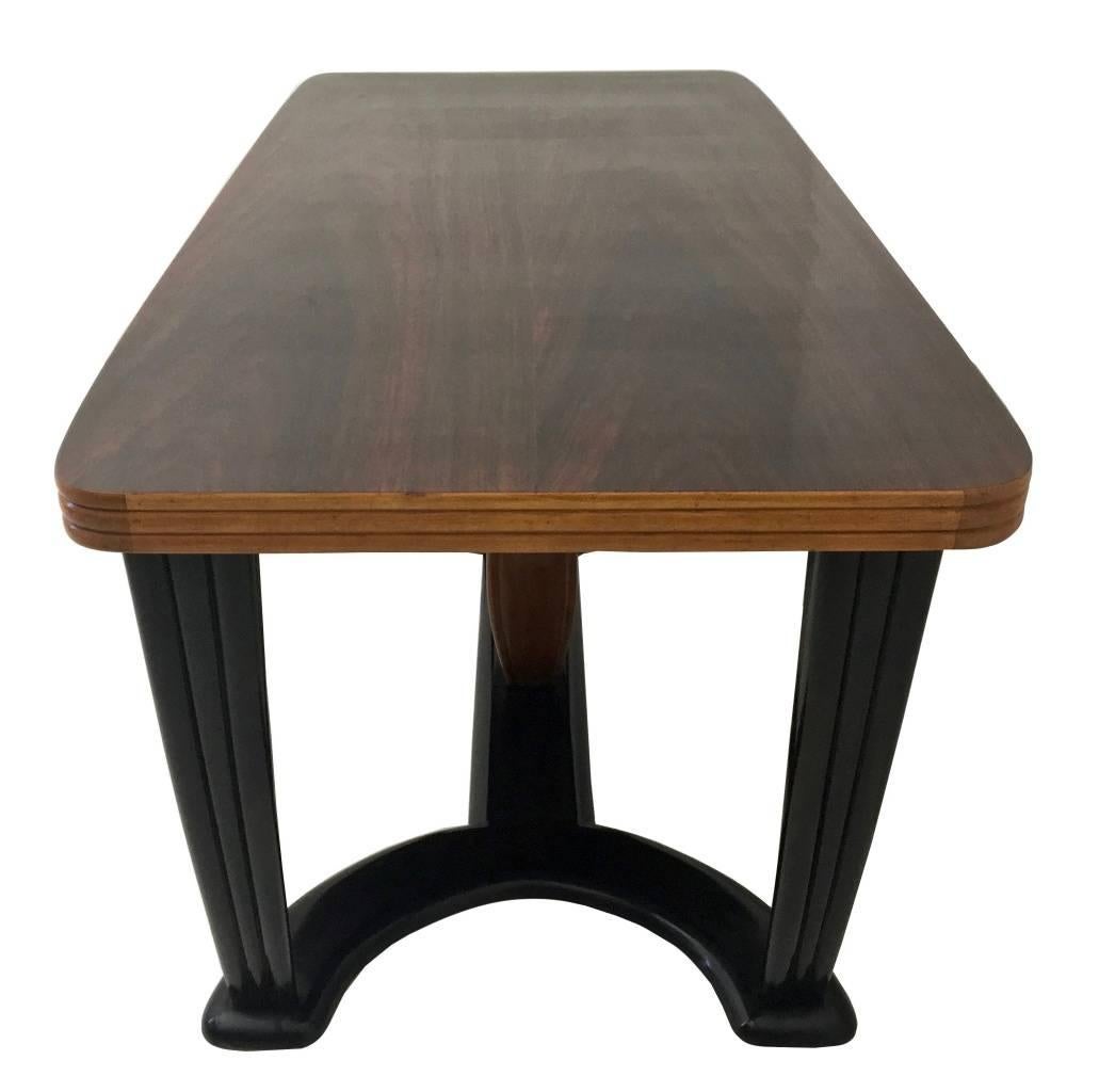 Italian Vintage Wooden Dining Table with Removable Black Opaline Glass Top, Italy