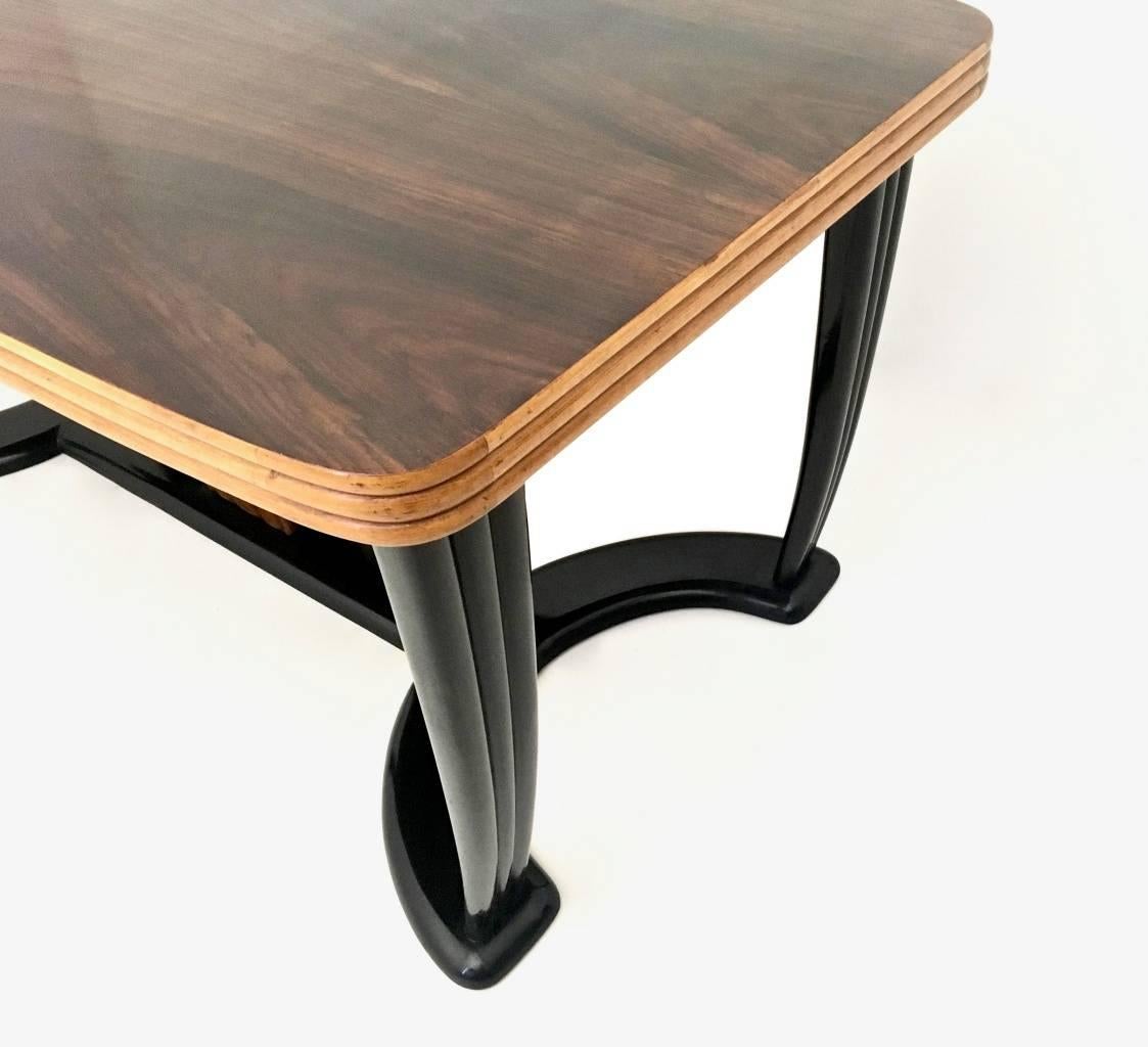 Vintage Wooden Dining Table with Removable Black Opaline Glass Top, Italy In Good Condition In Bresso, Lombardy