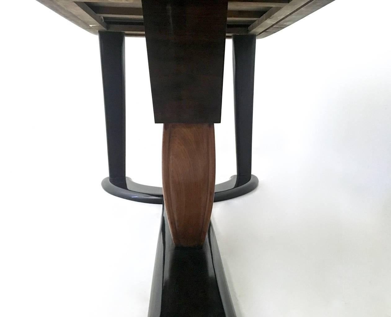 Vintage Wooden Dining Table with Removable Black Opaline Glass Top, Italy 2