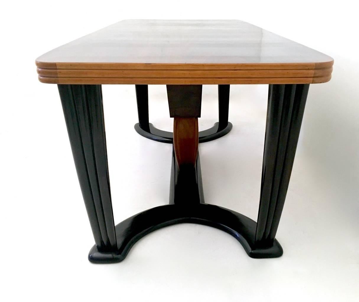 Mid-Century Modern Vintage Wooden Dining Table with Removable Black Opaline Glass Top, Italy