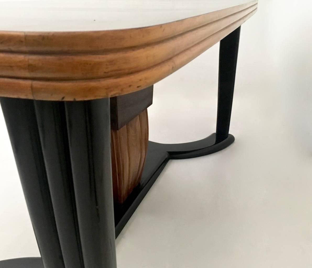 Mid-20th Century Vintage Wooden Dining Table with Removable Black Opaline Glass Top, Italy