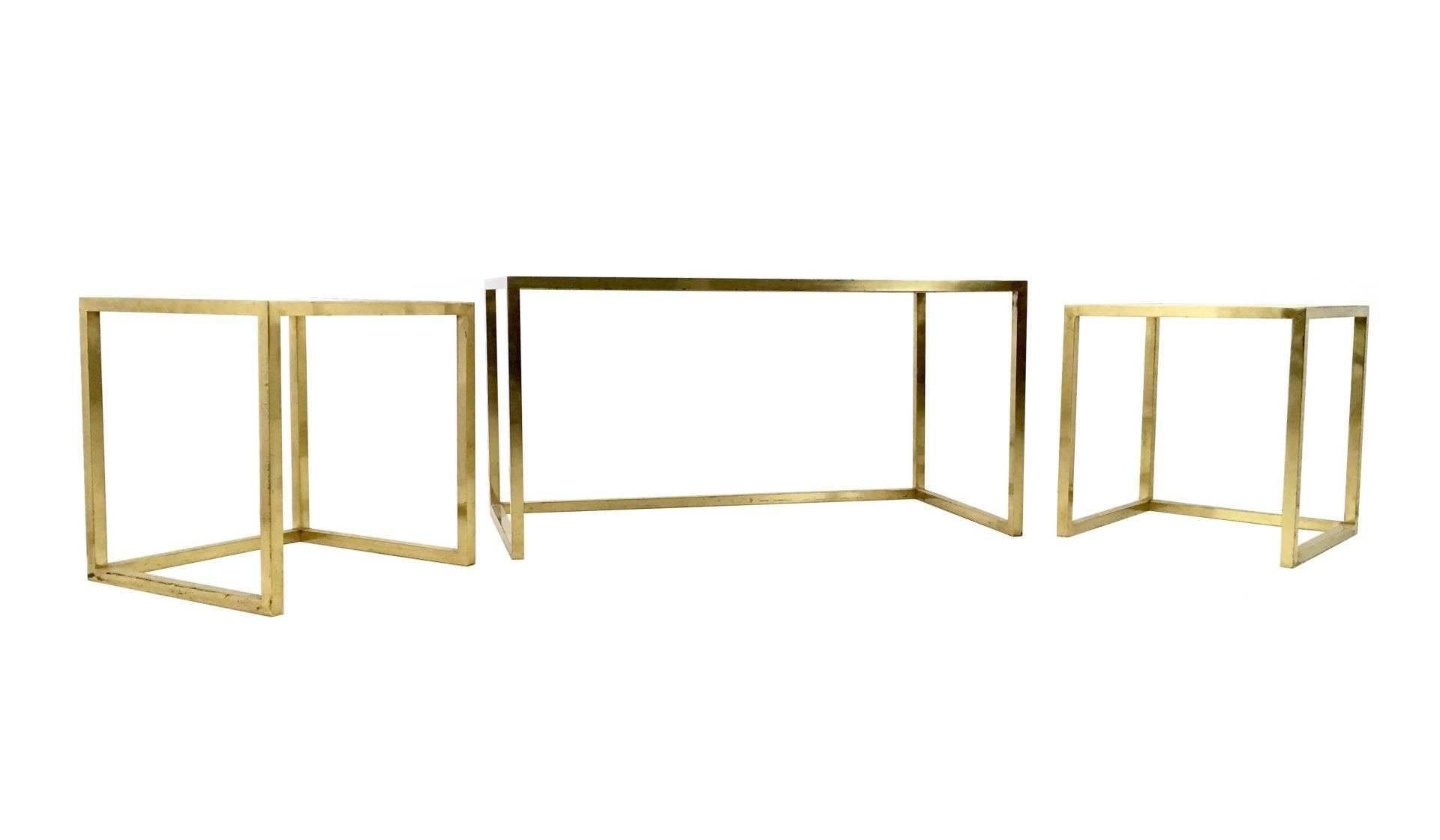Set of Postmodern Brass, Steel and Glass Nesting Tables by Romeo Rega, Italy For Sale 1