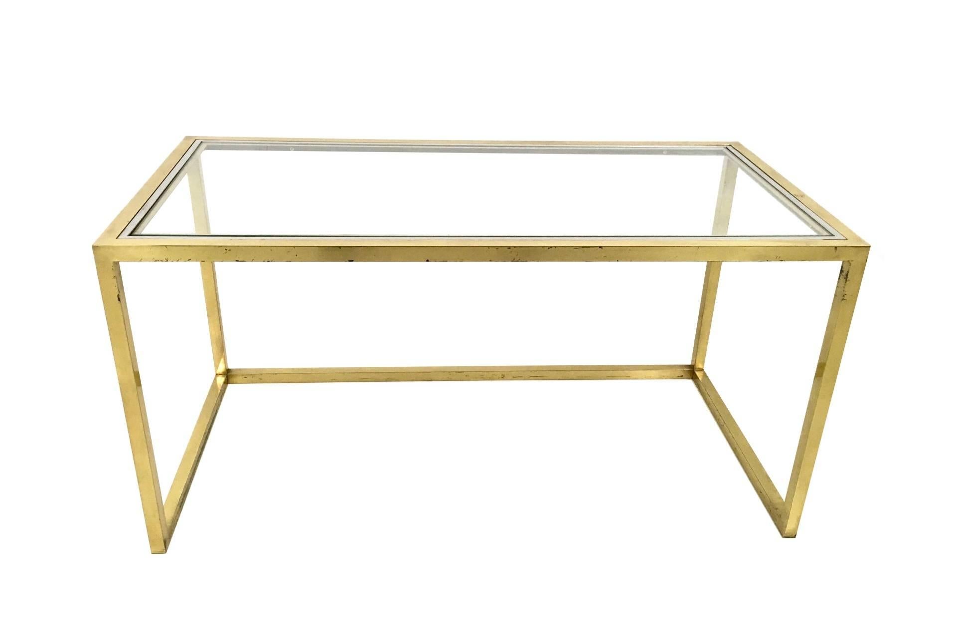 Italian Set of Postmodern Brass, Steel and Glass Nesting Tables by Romeo Rega, Italy For Sale