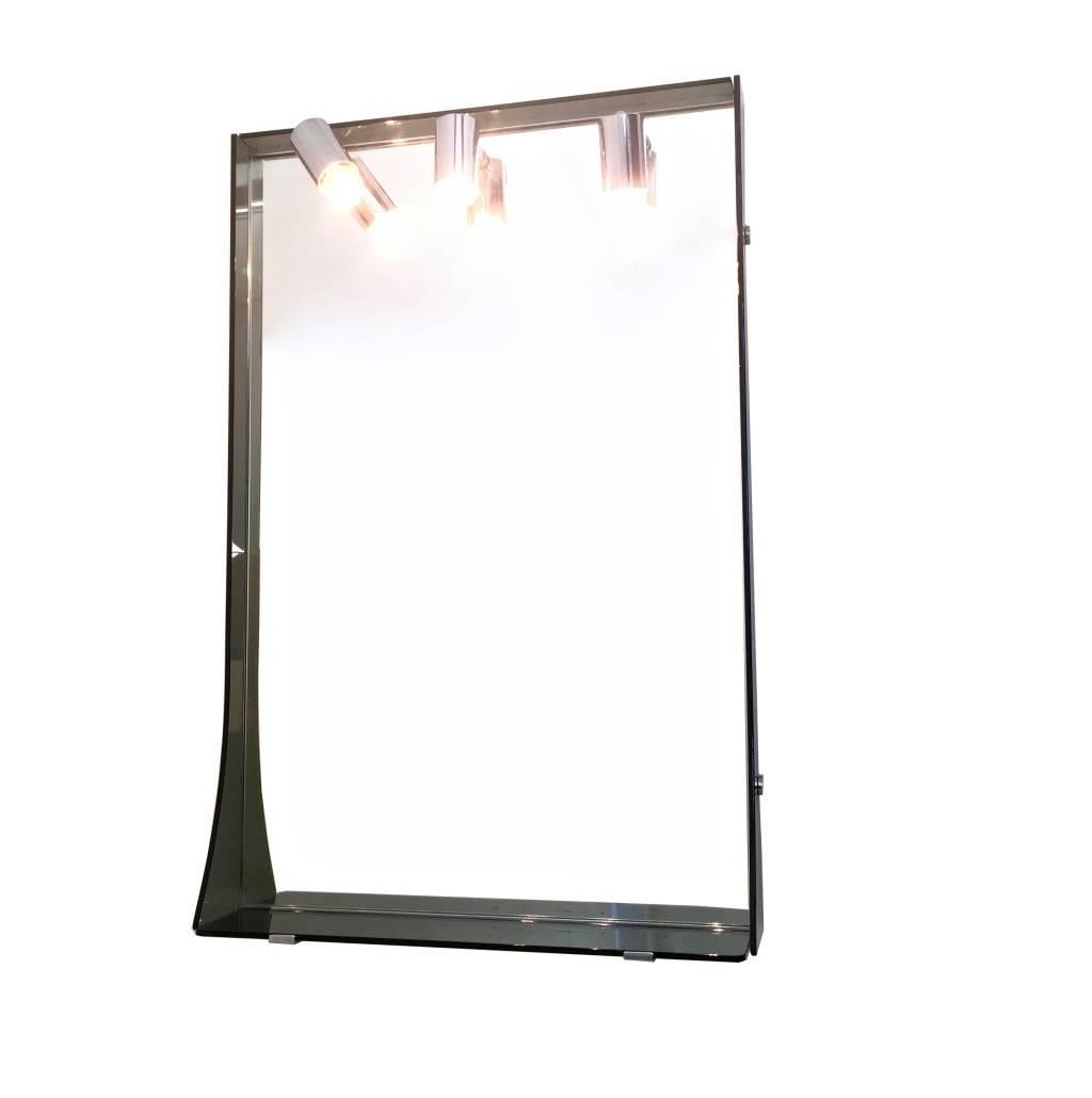 Post-Modern Postmodern Smoked Glass and Chrome-Plated Illuminated Wall Mirror by Veca, Italy