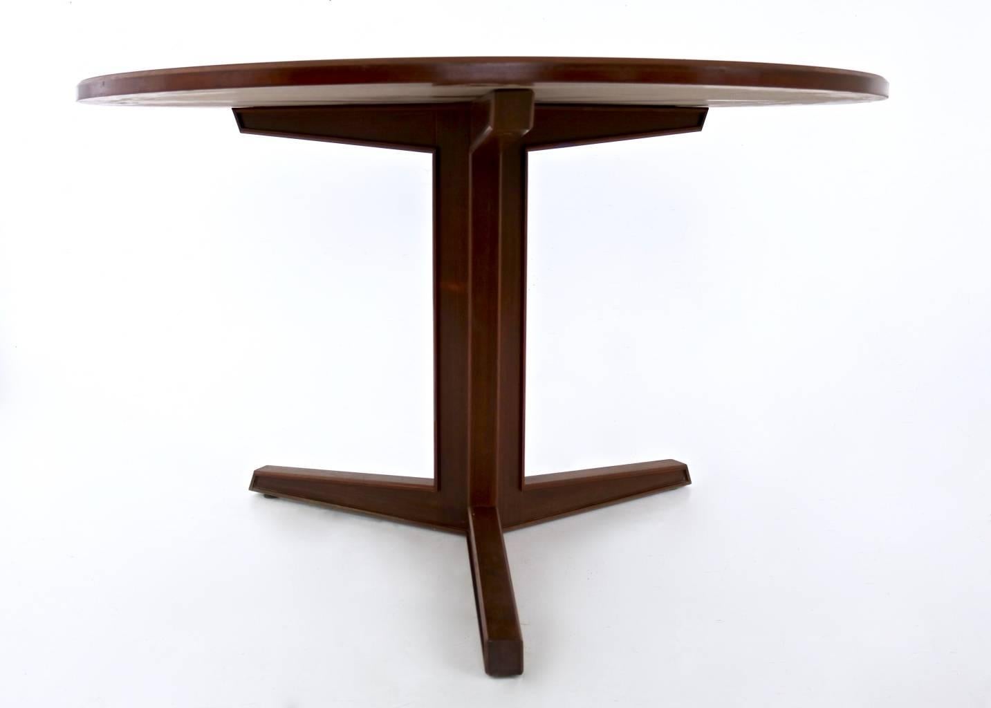 Italian Round Mahogany and Formica Dining Table, Italy, 1970s