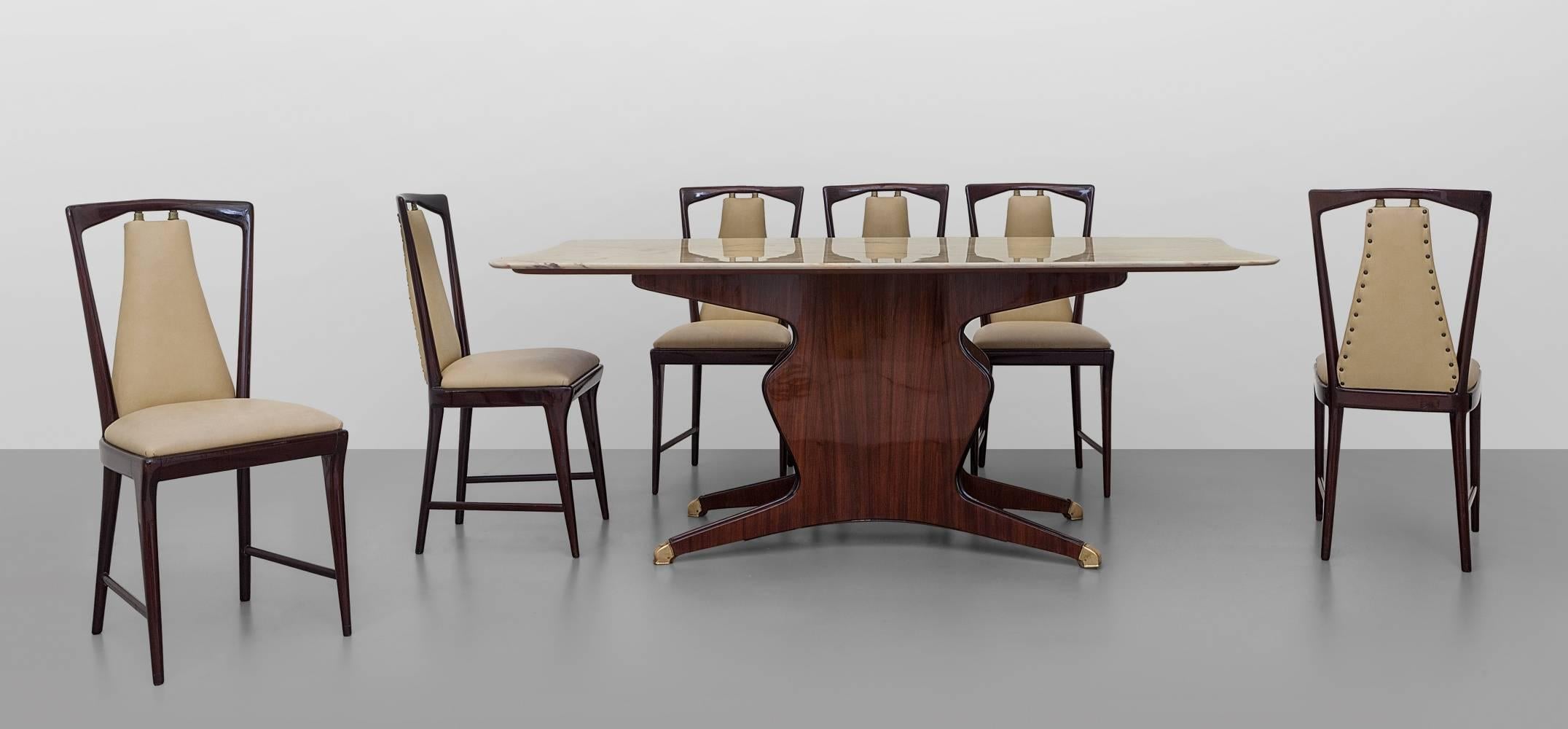 Mid-20th Century Wood Dining Table in the Style of Osvaldo Borsani with Carrara Marble Top