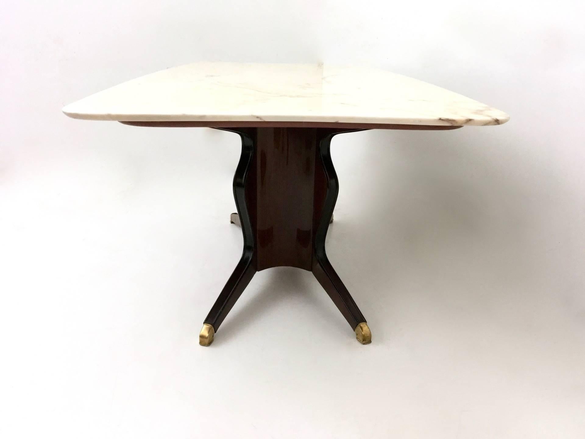 Italian Wood Dining Table in the Style of Osvaldo Borsani with Carrara Marble Top