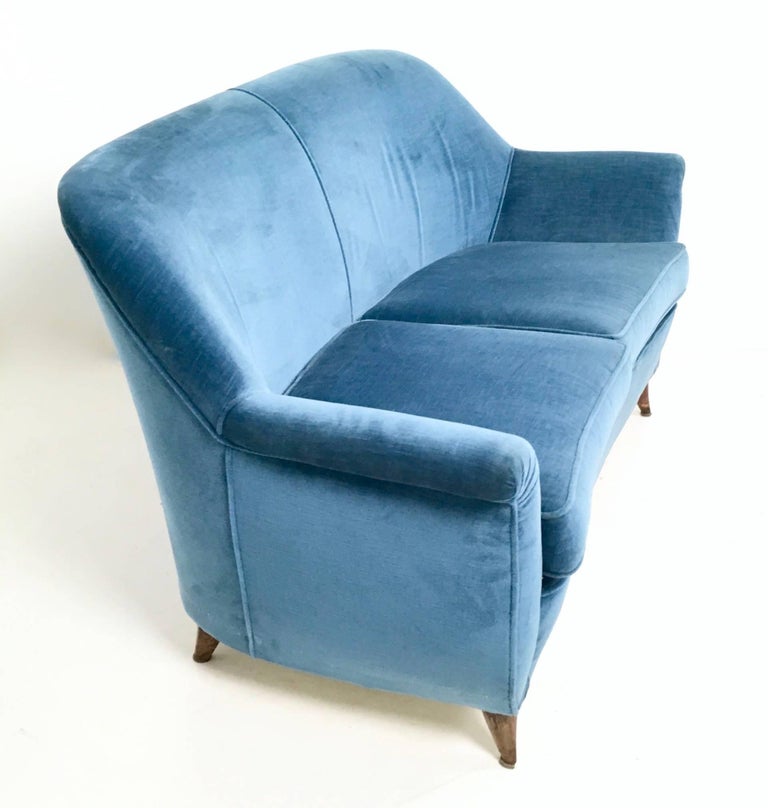 Mid Blue Velvet Living Room Set, Italy, 1950s at 1stDibs