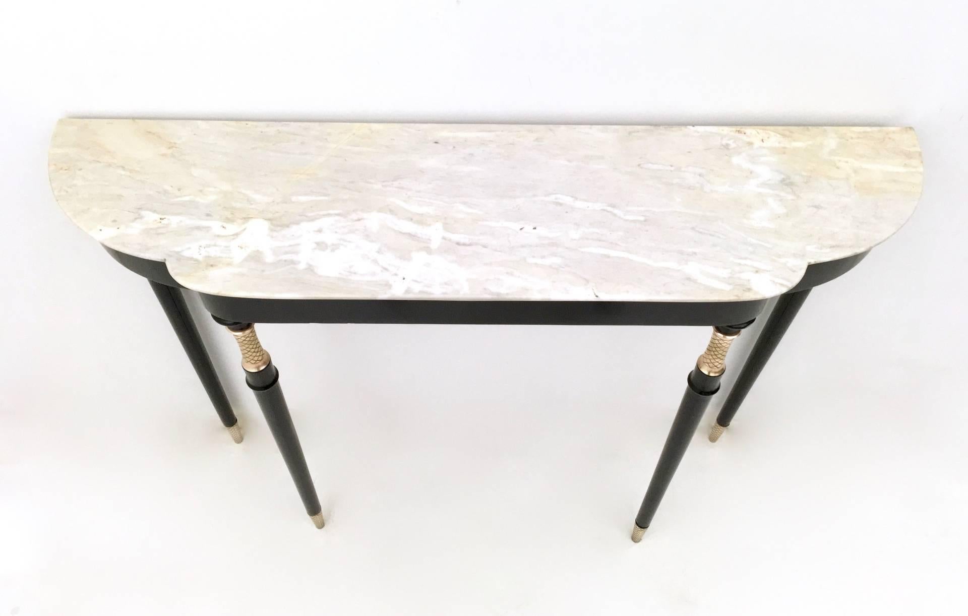 Mid-20th Century Lacquered Wood Console Table with White Carrara Marble Top, Italy, 1950s 