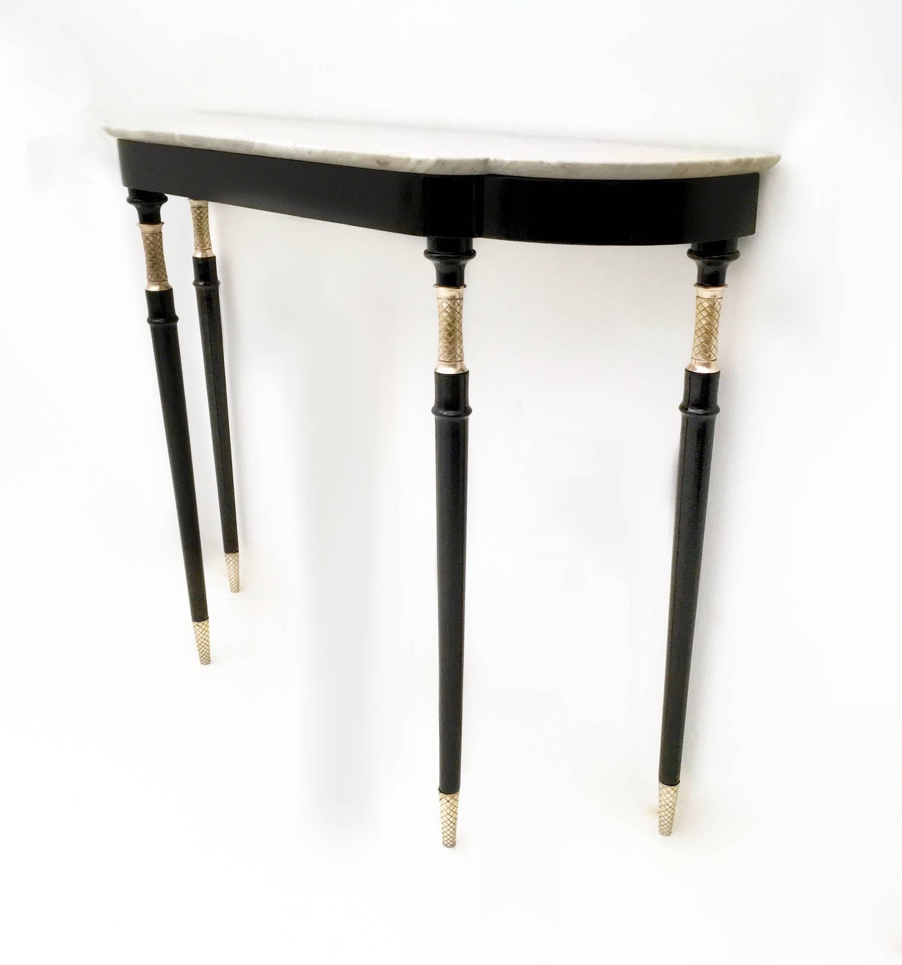 Italian Lacquered Wood Console Table with White Carrara Marble Top, Italy, 1950s 