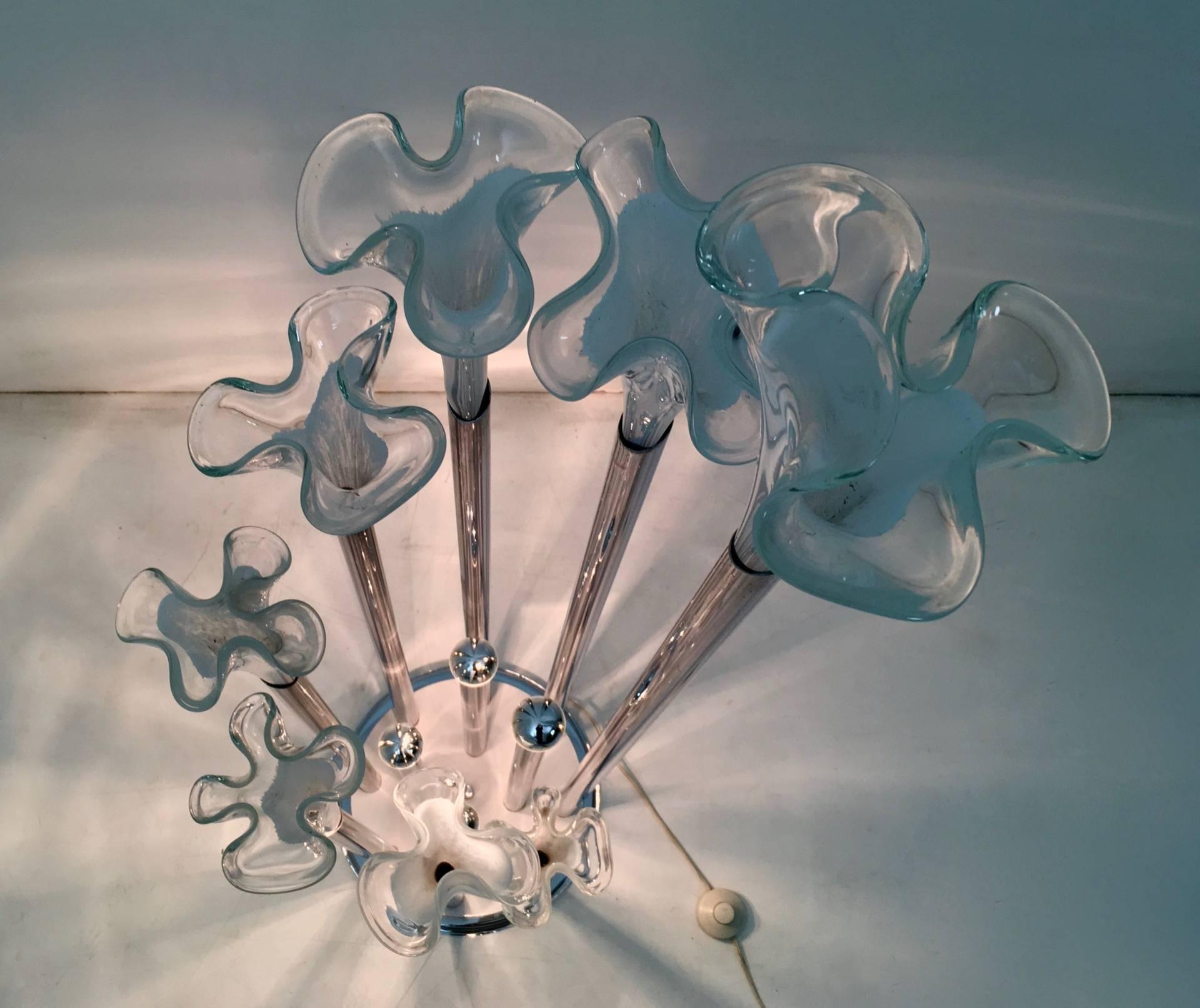 Italian Postmodern Eight-Light Floral Glass Floor Lamp Attributed to Mazzega, Italy For Sale