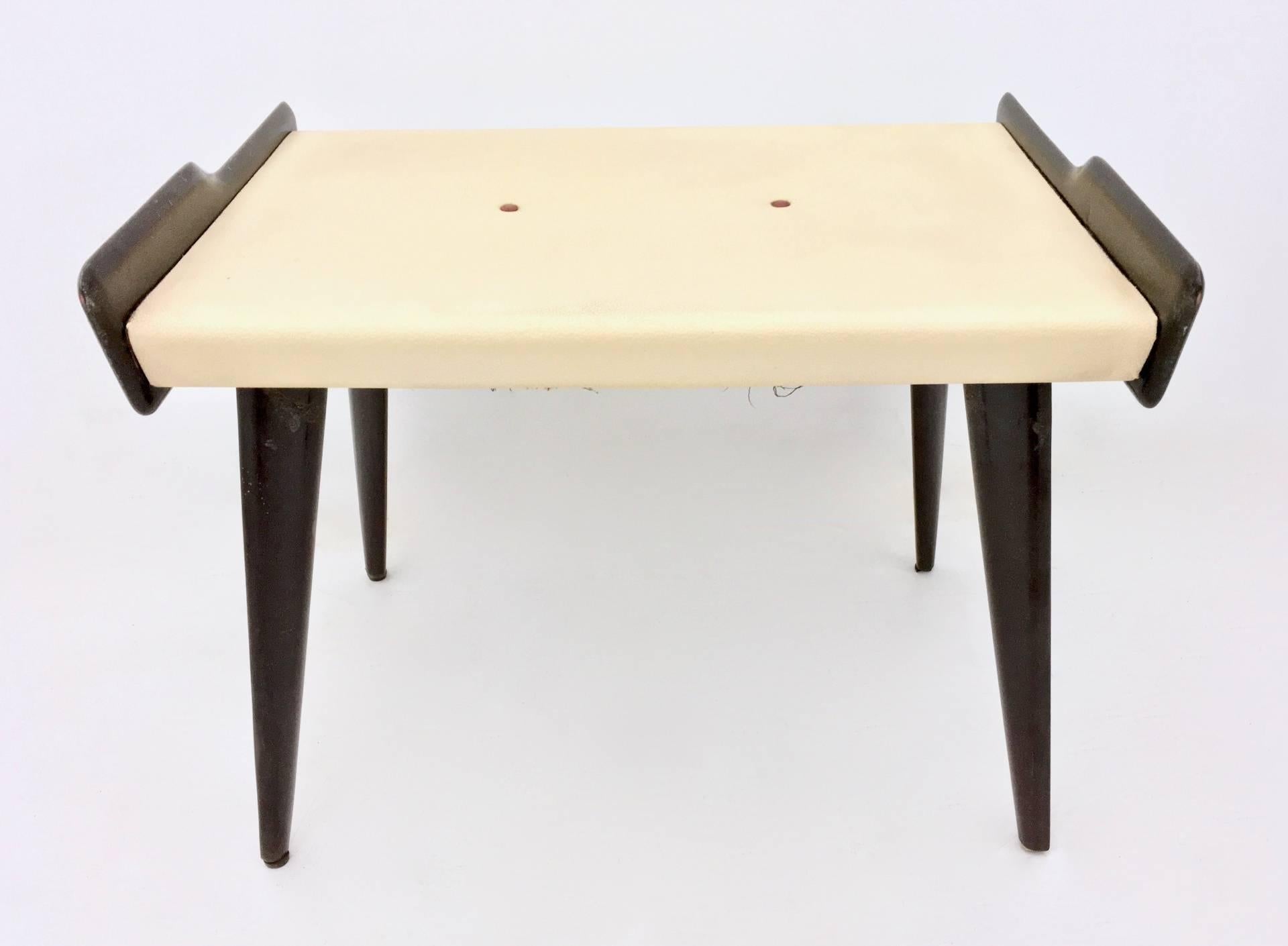 Ebonized Beech, Glass and Skai Console Table with Pouf, Italy, 1950s 3