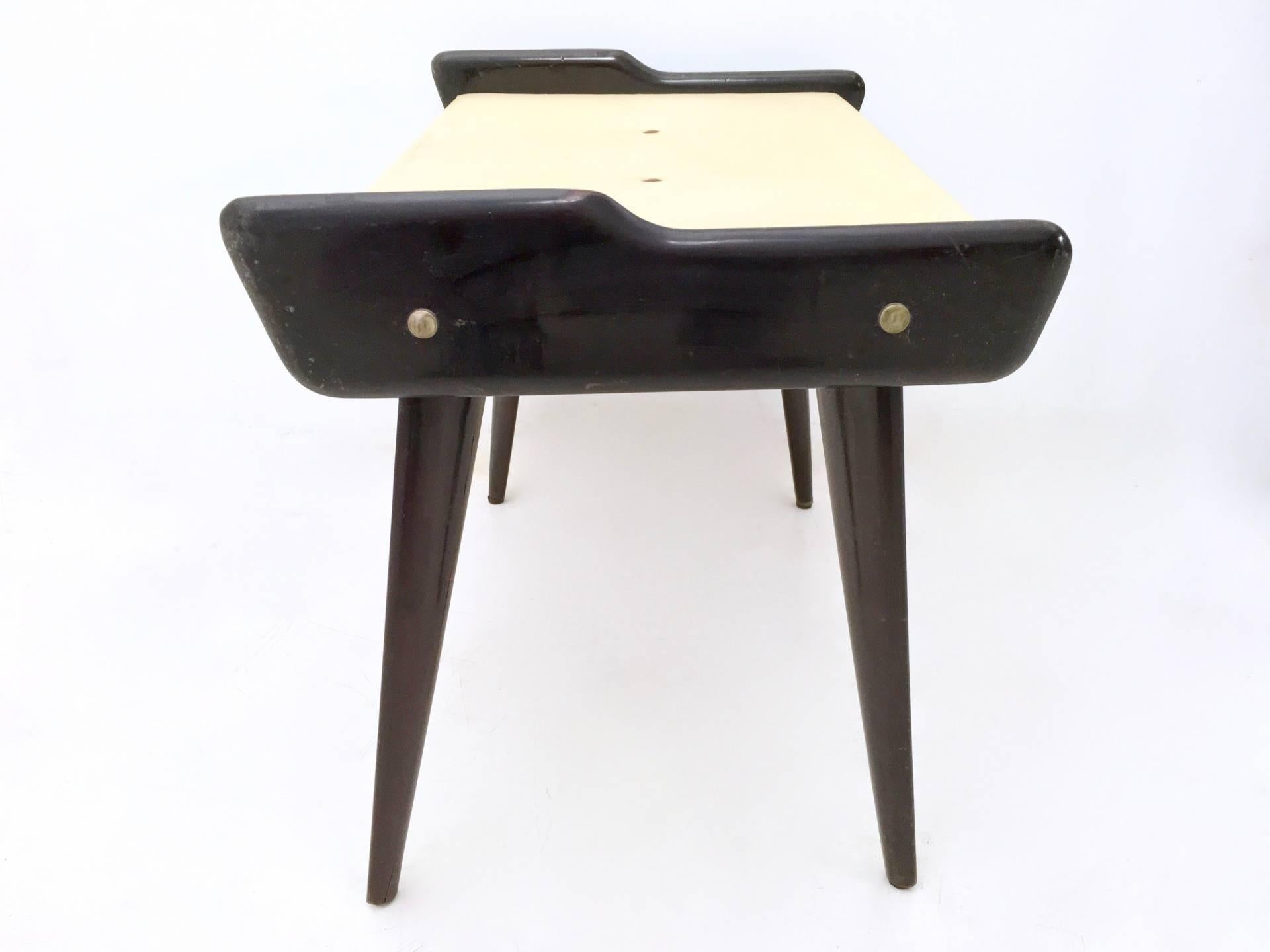 Ebonized Beech, Glass and Skai Console Table with Pouf, Italy, 1950s 4