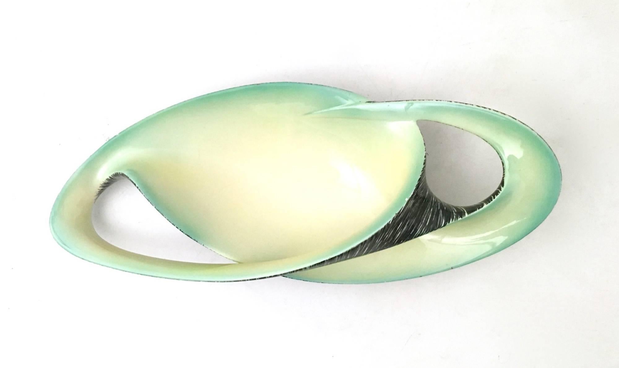 Mid-20th Century Sinuous Vintage Black, Yellow and Green Ceramic Centrepiece by Vibi, Italy For Sale