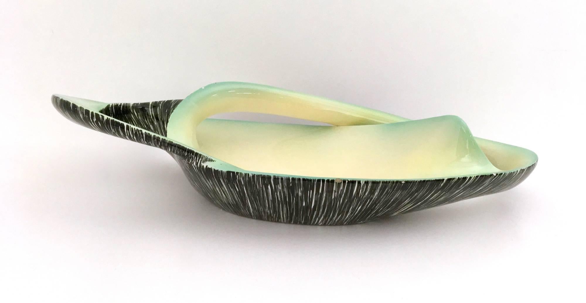 Italian Sinuous Vintage Black, Yellow and Green Ceramic Centrepiece by Vibi, Italy For Sale