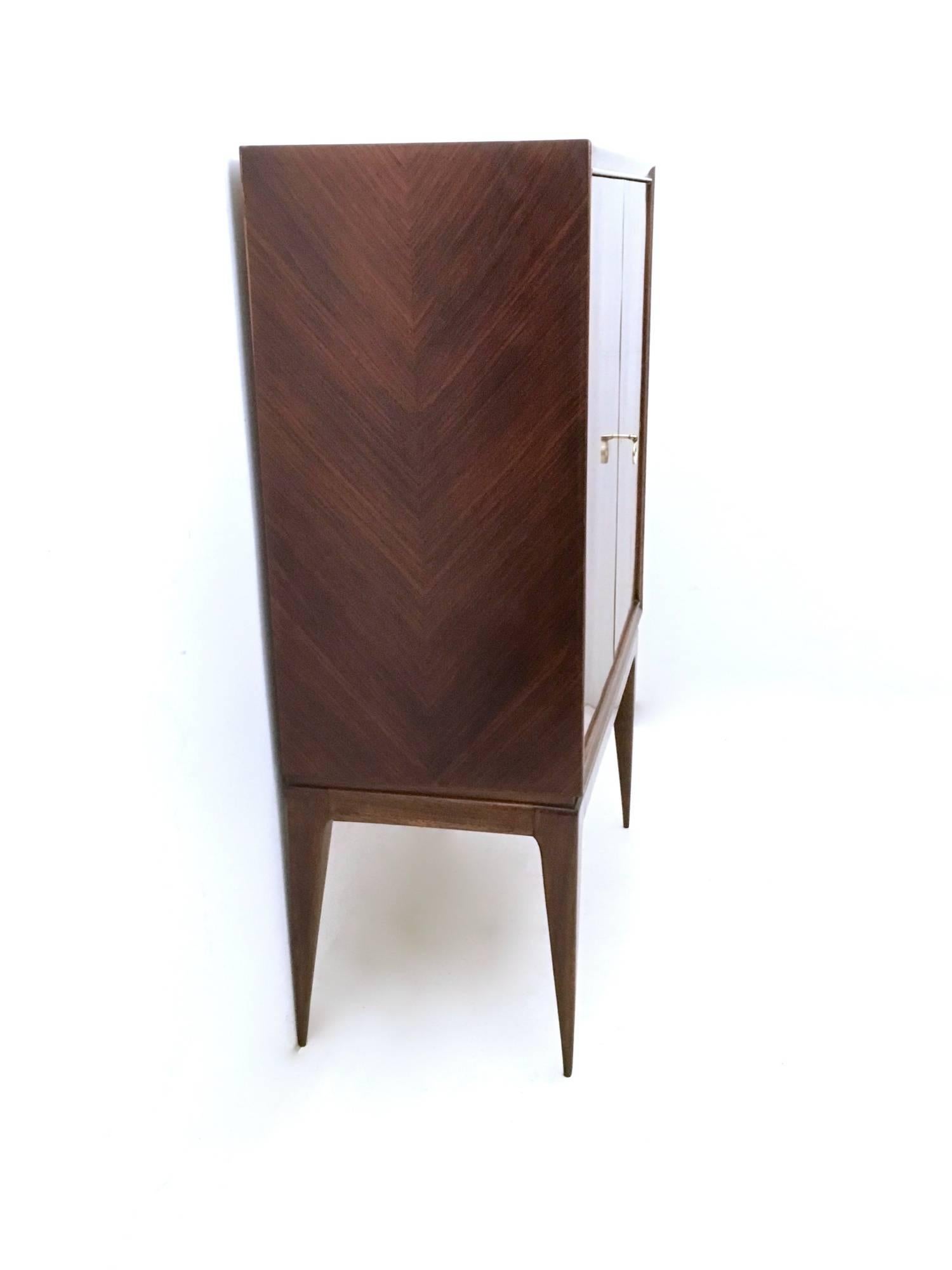 Italian Wood, Mirror and Glass Bar Cabinet, Italy, 1950s