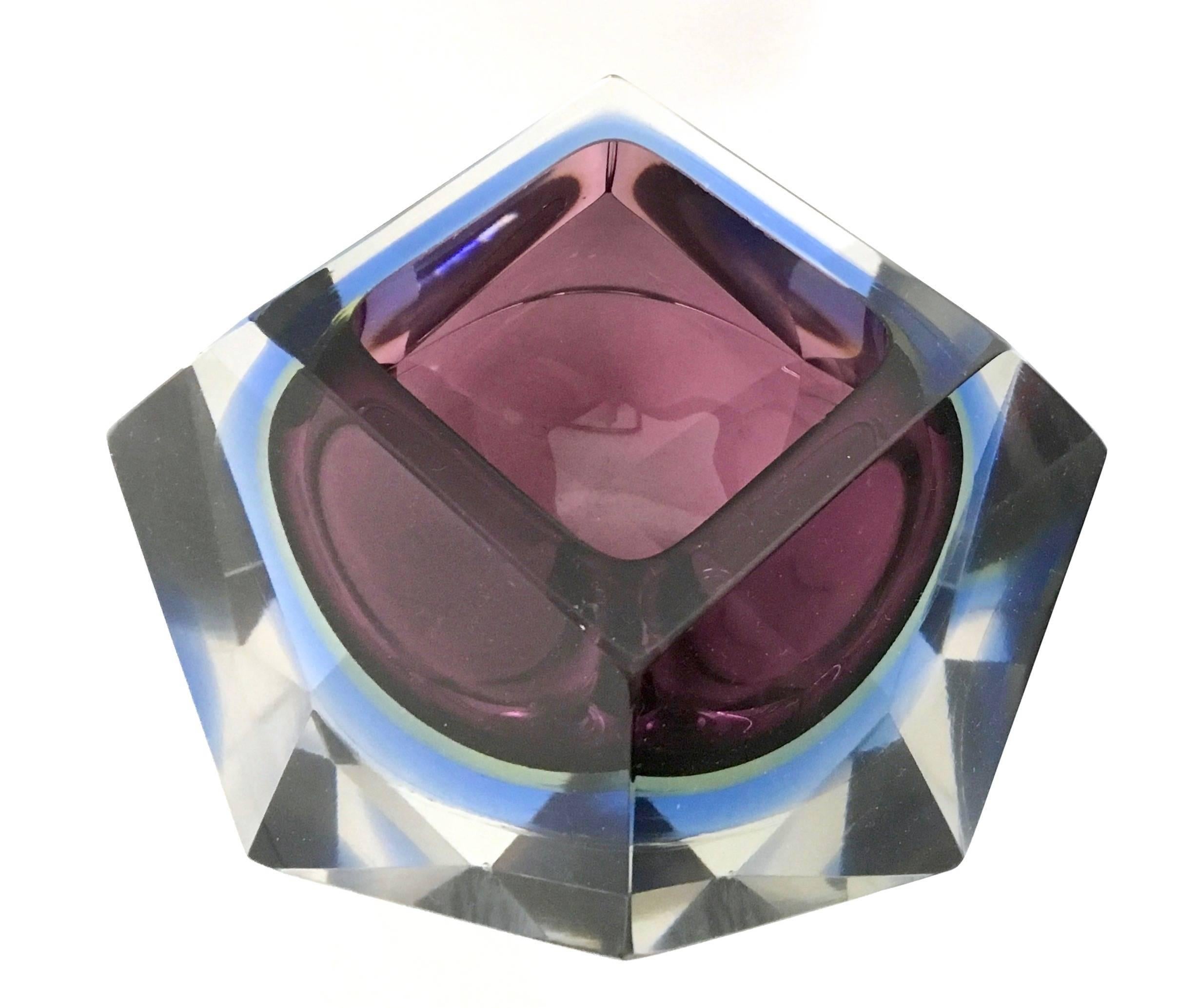 Italian Diamond Shaped Sommerso Glass Ashtray or Catchall by Flavio Poli, Italy, 1960s