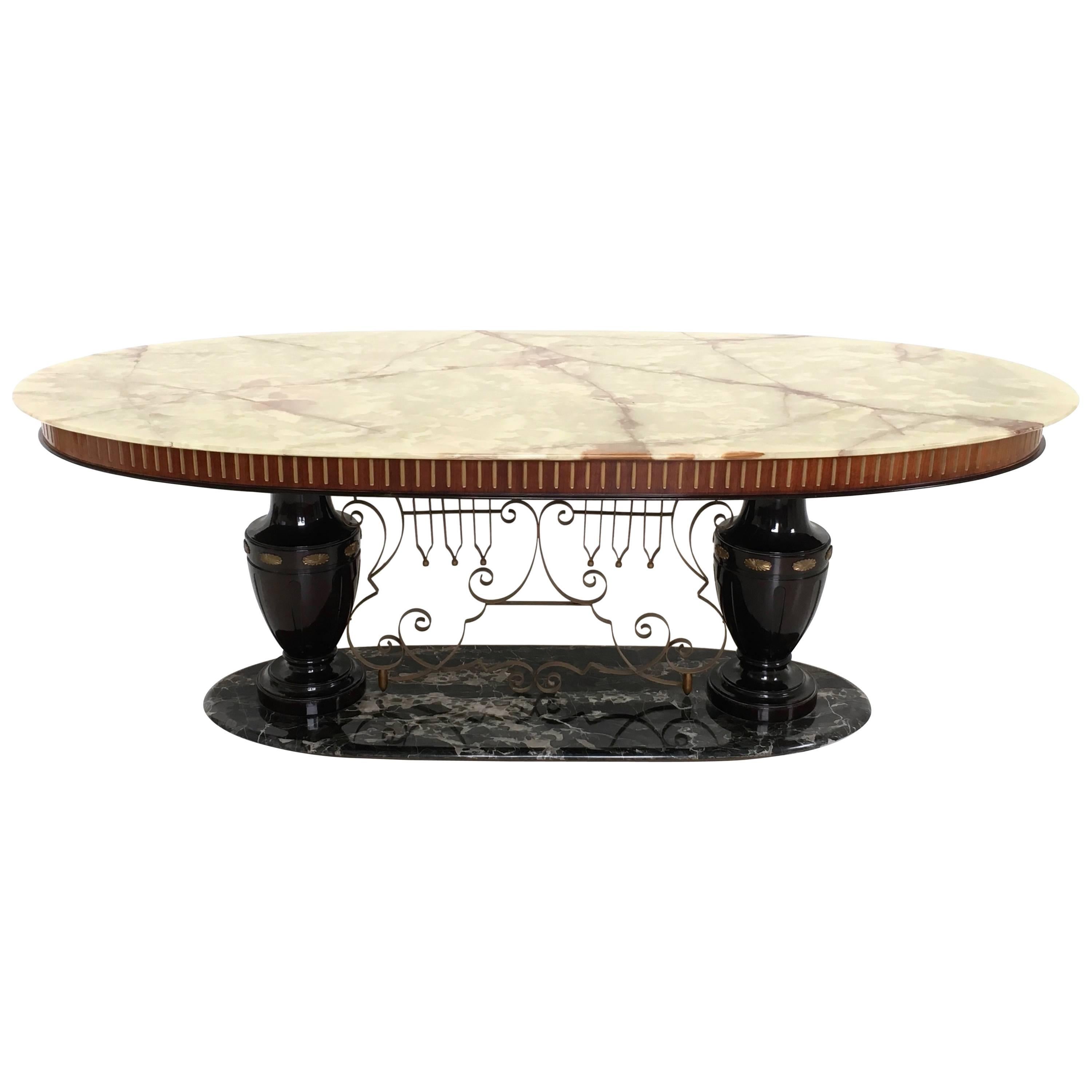 Midcentury Dining Table with Portoro Marble Base and Onyx Top, Italy, 1950s