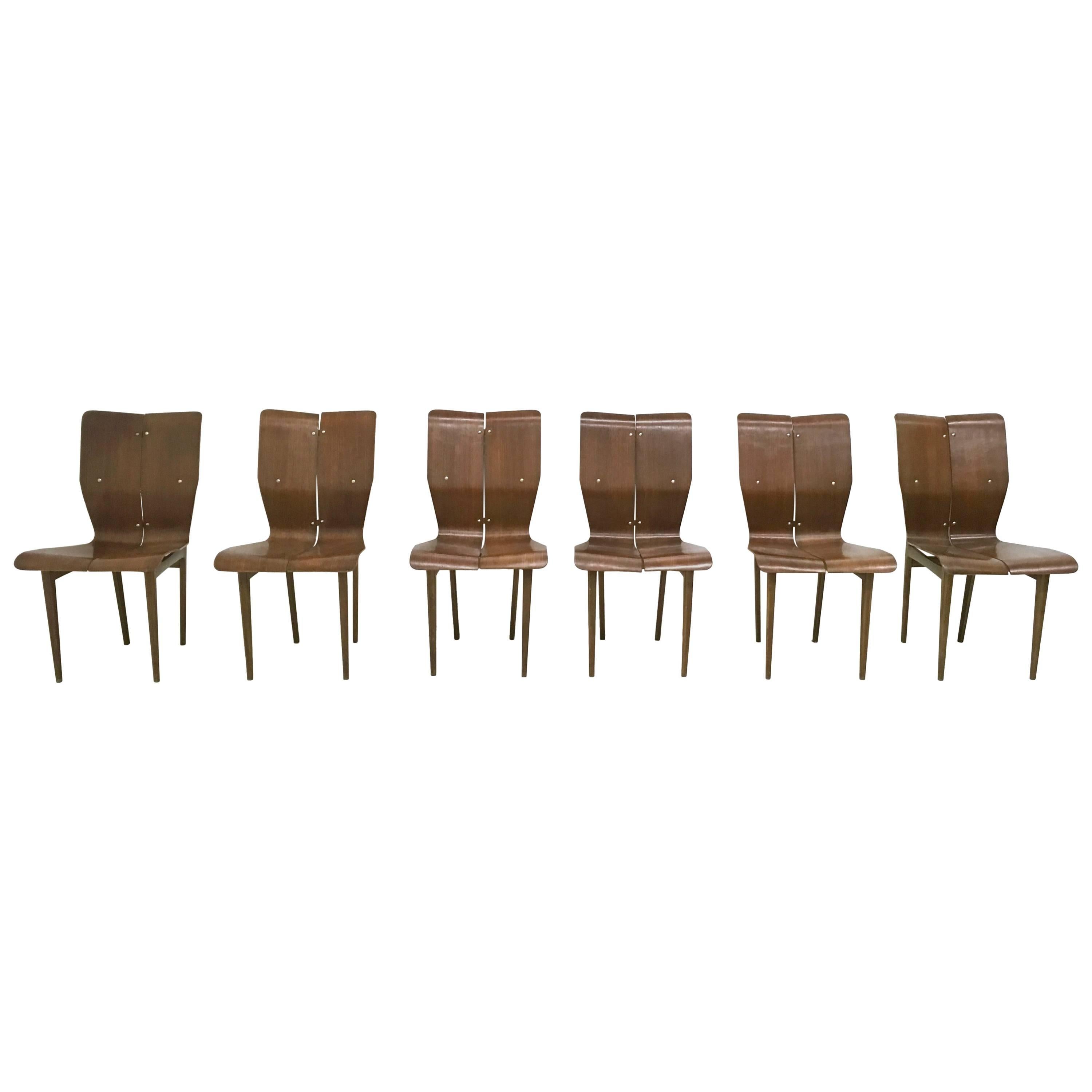 Set of Six Midcentury Curved Wood Chairs in the Style of Tapiovaara, Finland