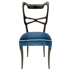 Vintage Set of Six Blue Velvet Dining Chairs in the style of Ulrich, Italy